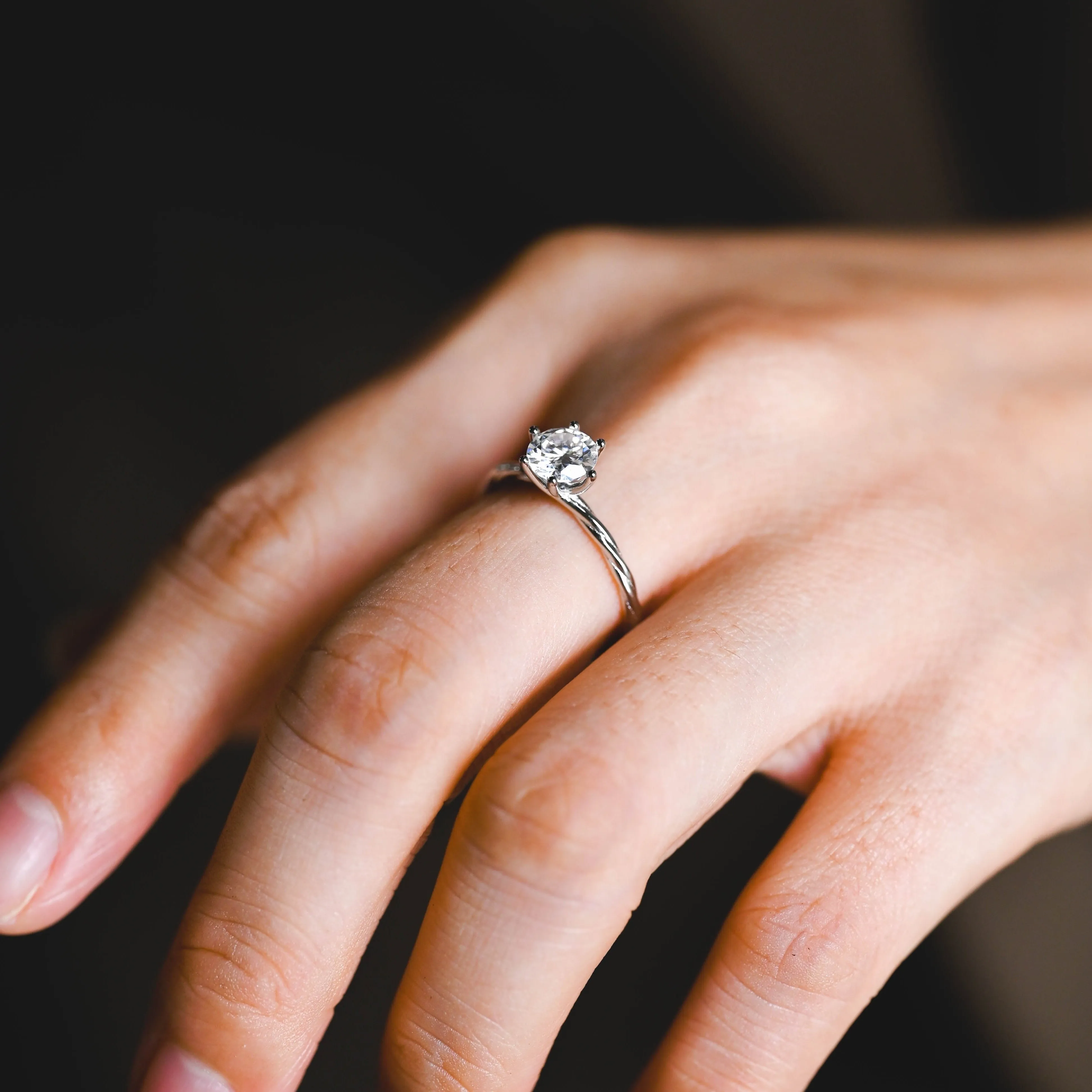 Solid Gold Solitaire Round Cut Moissanite Engagement Ring sold by Causyou product image thumbnail 4