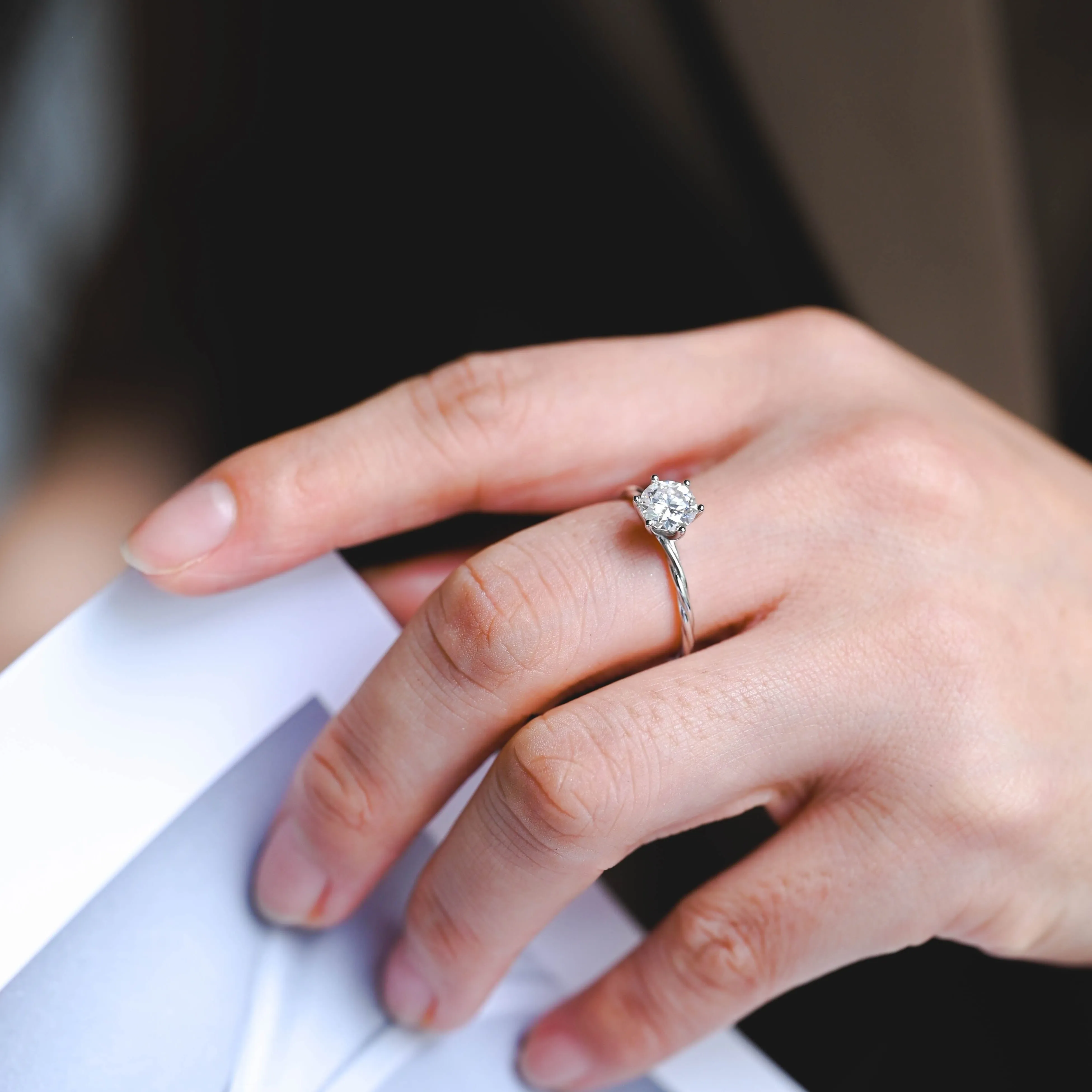 Solid Gold Solitaire Round Cut Moissanite Engagement Ring sold by Causyou product image thumbnail 2