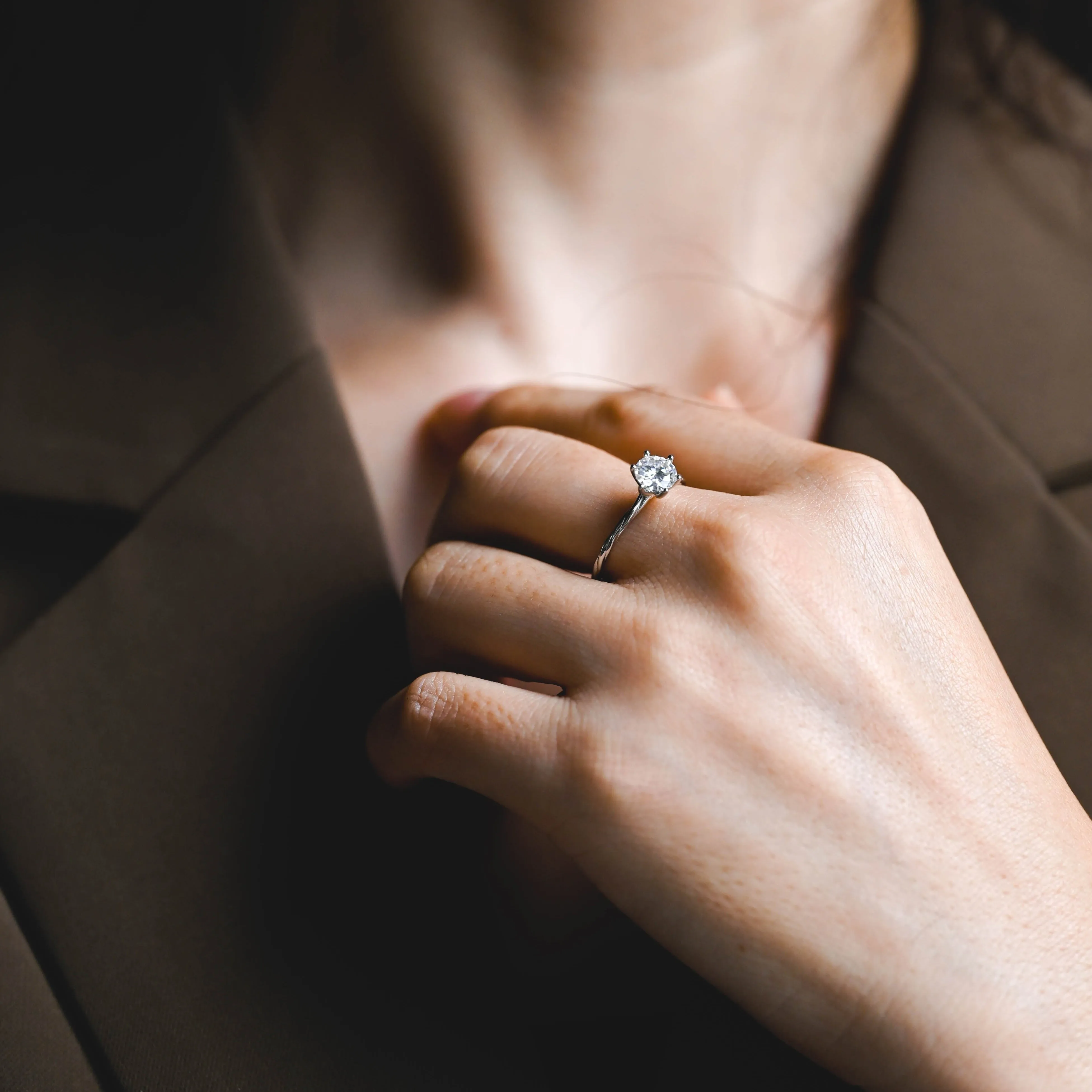 Solid Gold Solitaire Round Cut Moissanite Engagement Ring sold by Causyou product image thumbnail 3