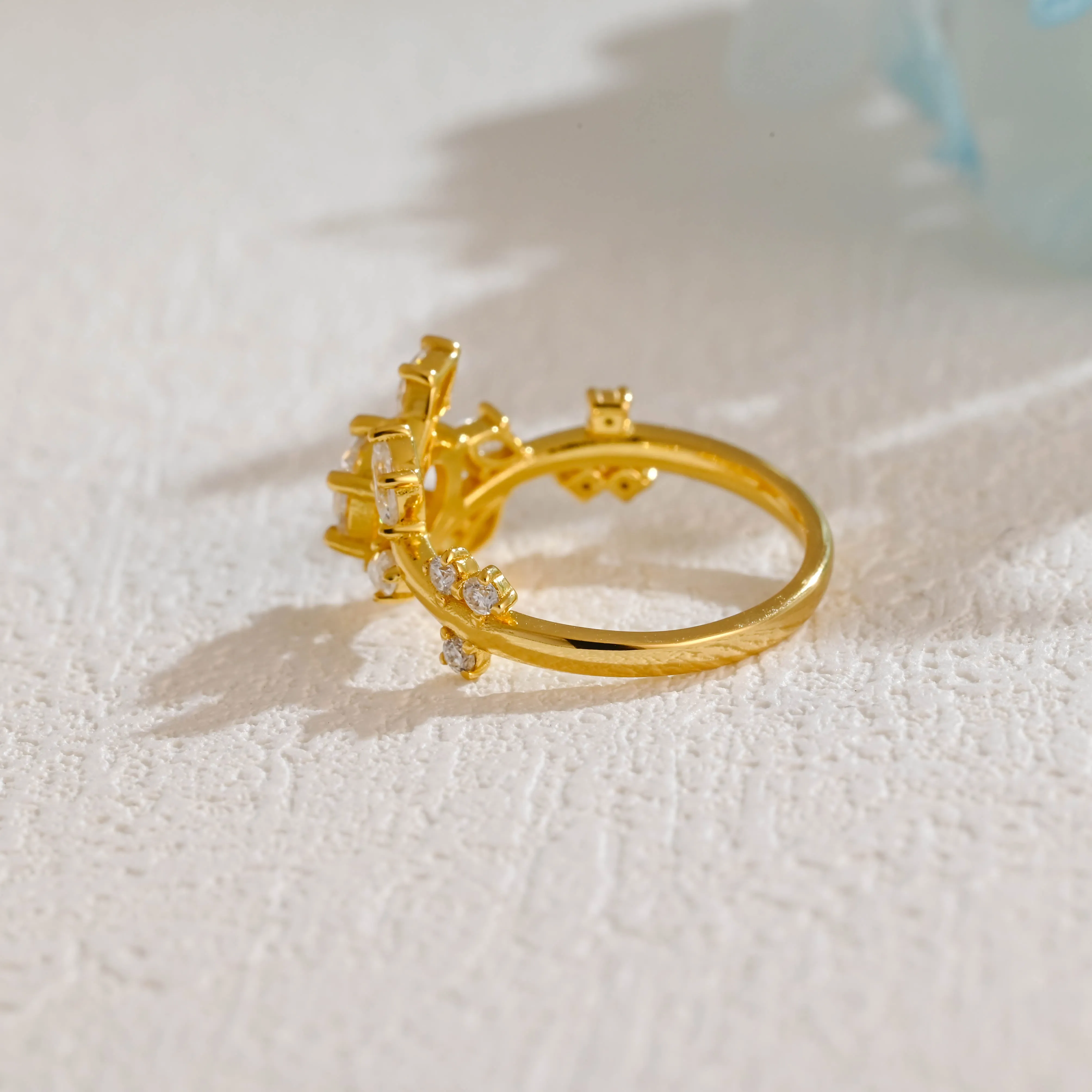 Solid Gold Round Cut Moissanite Engagement Ring, Side Marquise Ring Leaf Ring sold by Causyou product image thumbnail 3