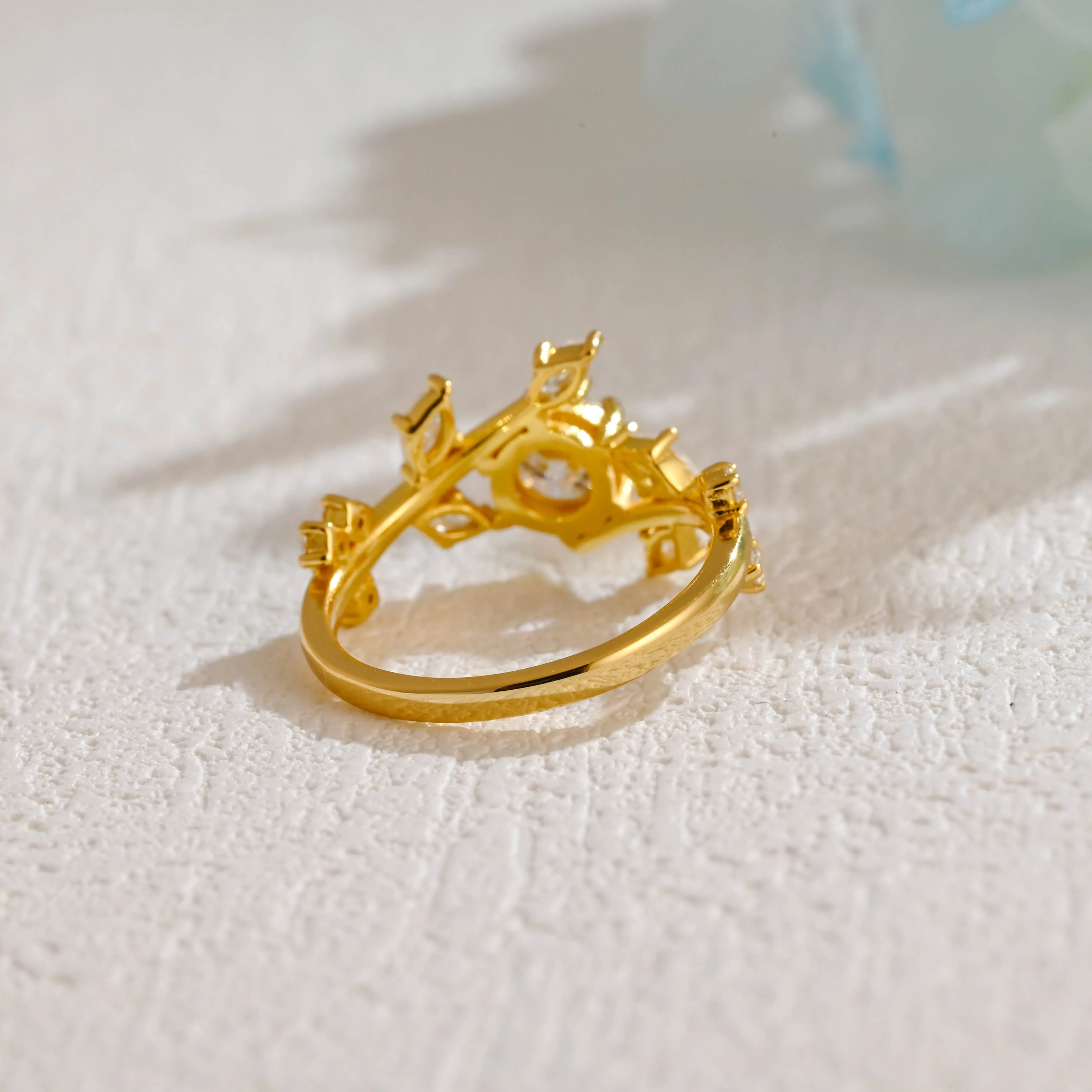 Solid Gold Round Cut Moissanite Engagement Ring, Side Marquise Ring Leaf Ring sold by Causyou product image thumbnail 4