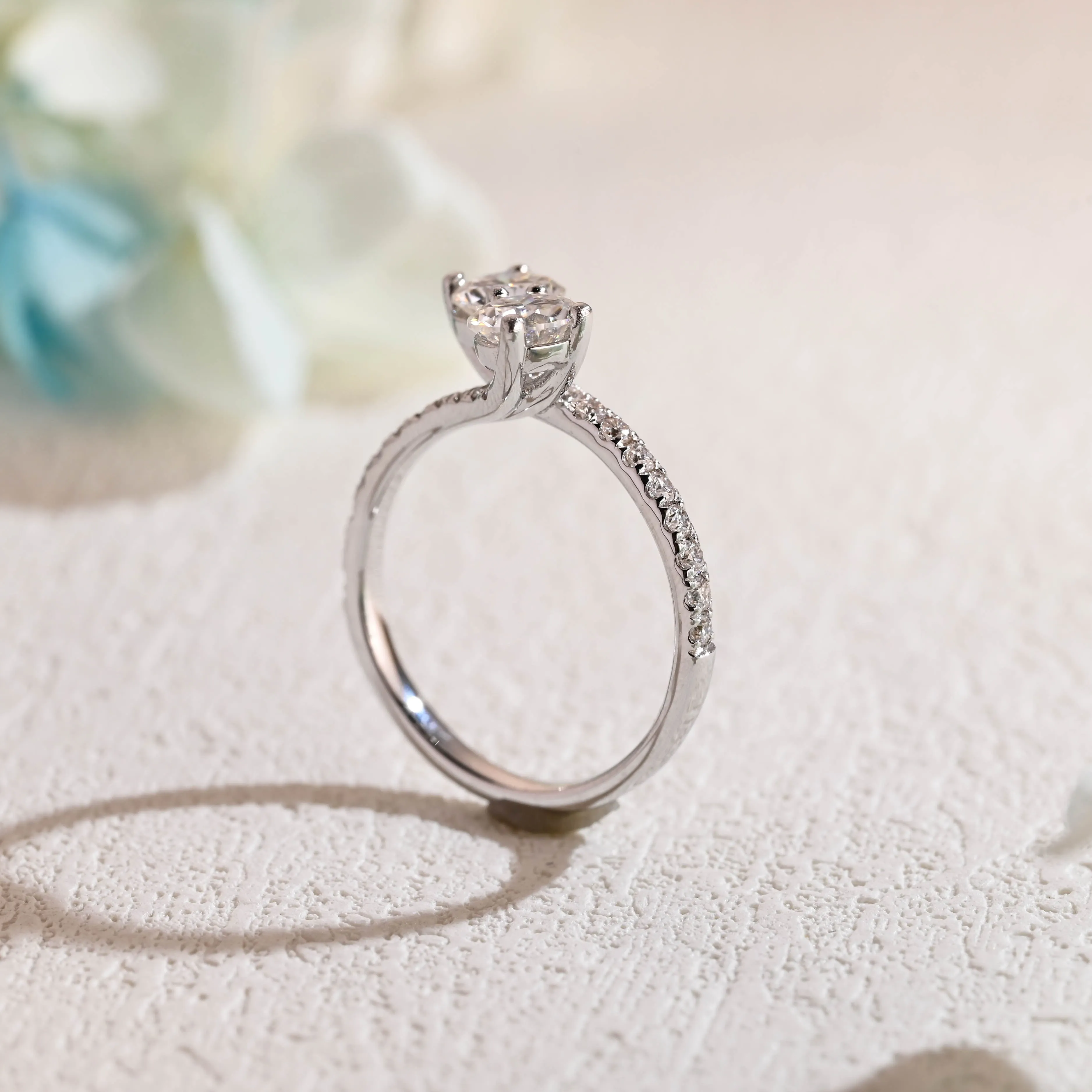 Solid Gold Toi Et Moi Round Cut Moissanite Engagement Ring, Pave Ring Bypass Ring sold by Causyou product image thumbnail 5