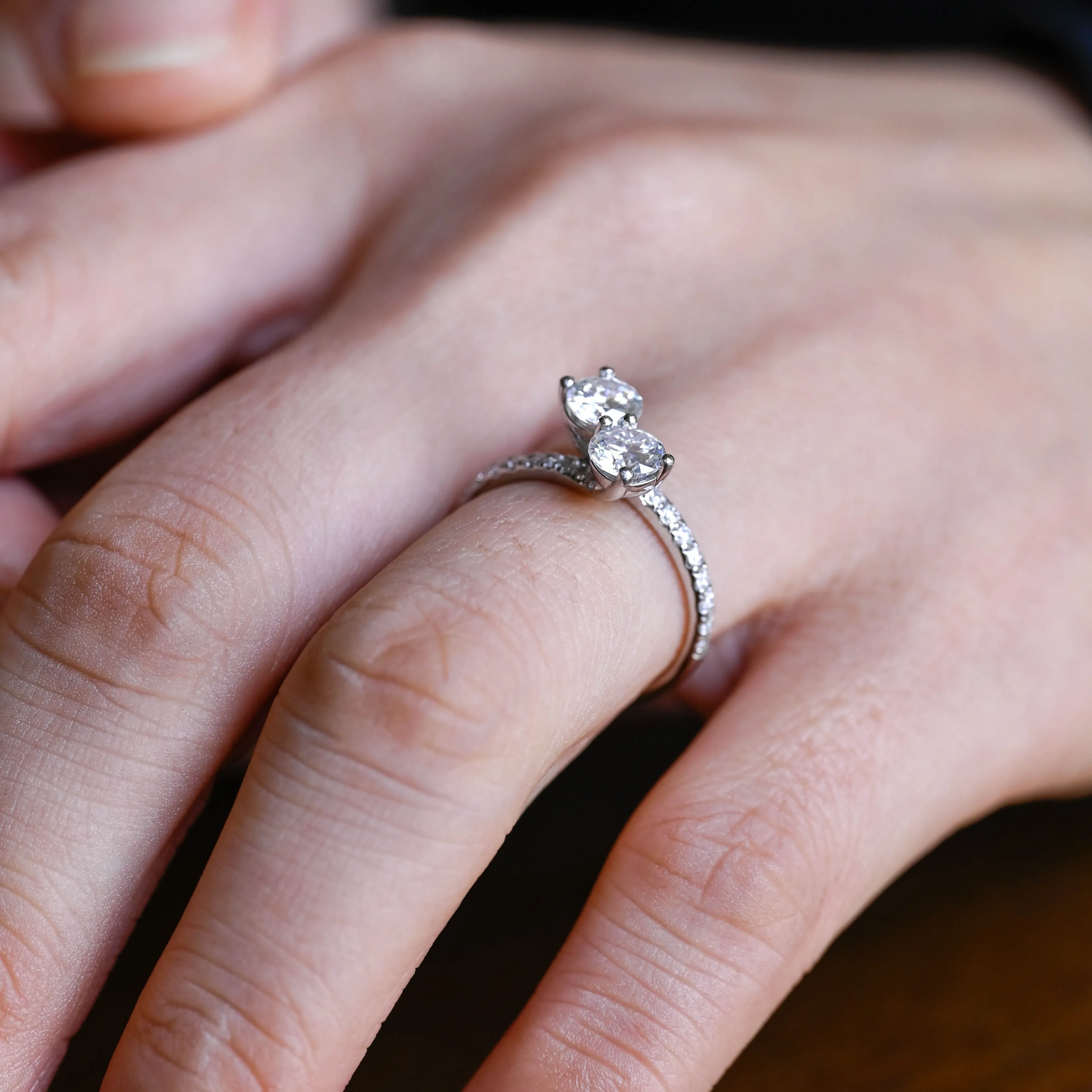 Solid Gold Toi Et Moi Round Cut Moissanite Engagement Ring, Pave Ring Bypass Ring sold by Causyou product image thumbnail 3