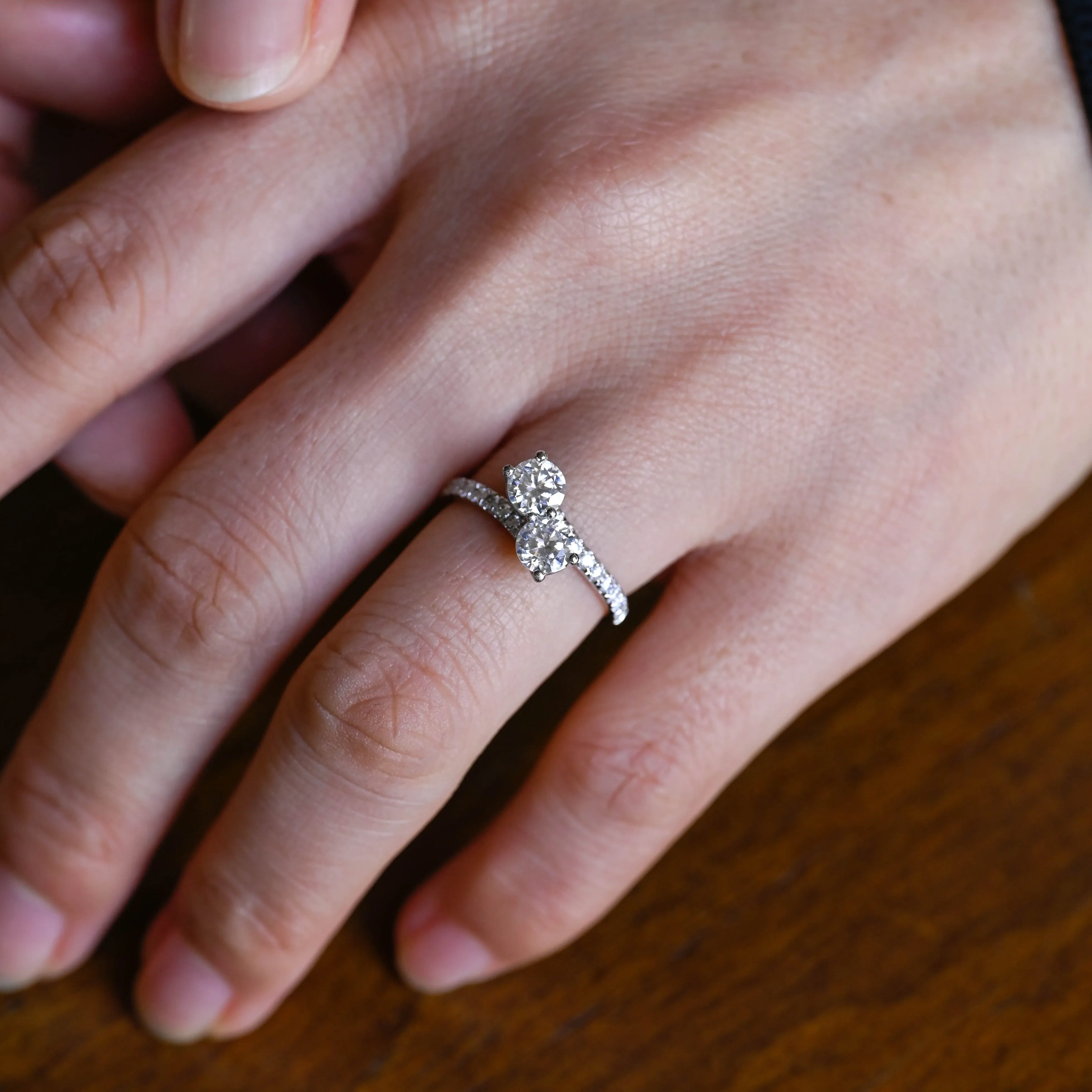 Solid Gold Toi Et Moi Round Cut Moissanite Engagement Ring, Pave Ring Bypass Ring sold by Causyou product image thumbnail 2