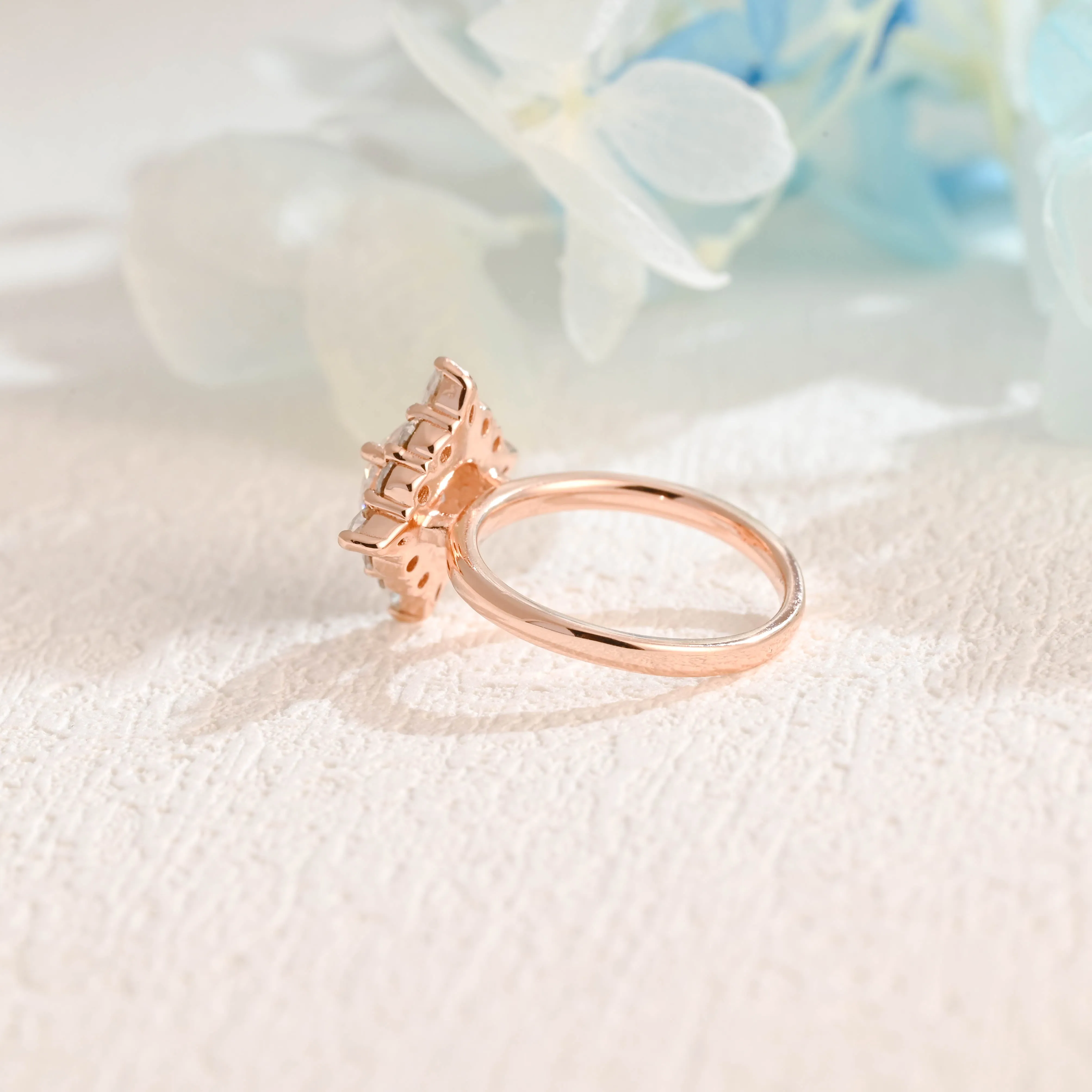 Solid Gold Round Cut Moissanite Engagement Ring, Cluster Ring Halo Ring sold by Causyou product image thumbnail 3