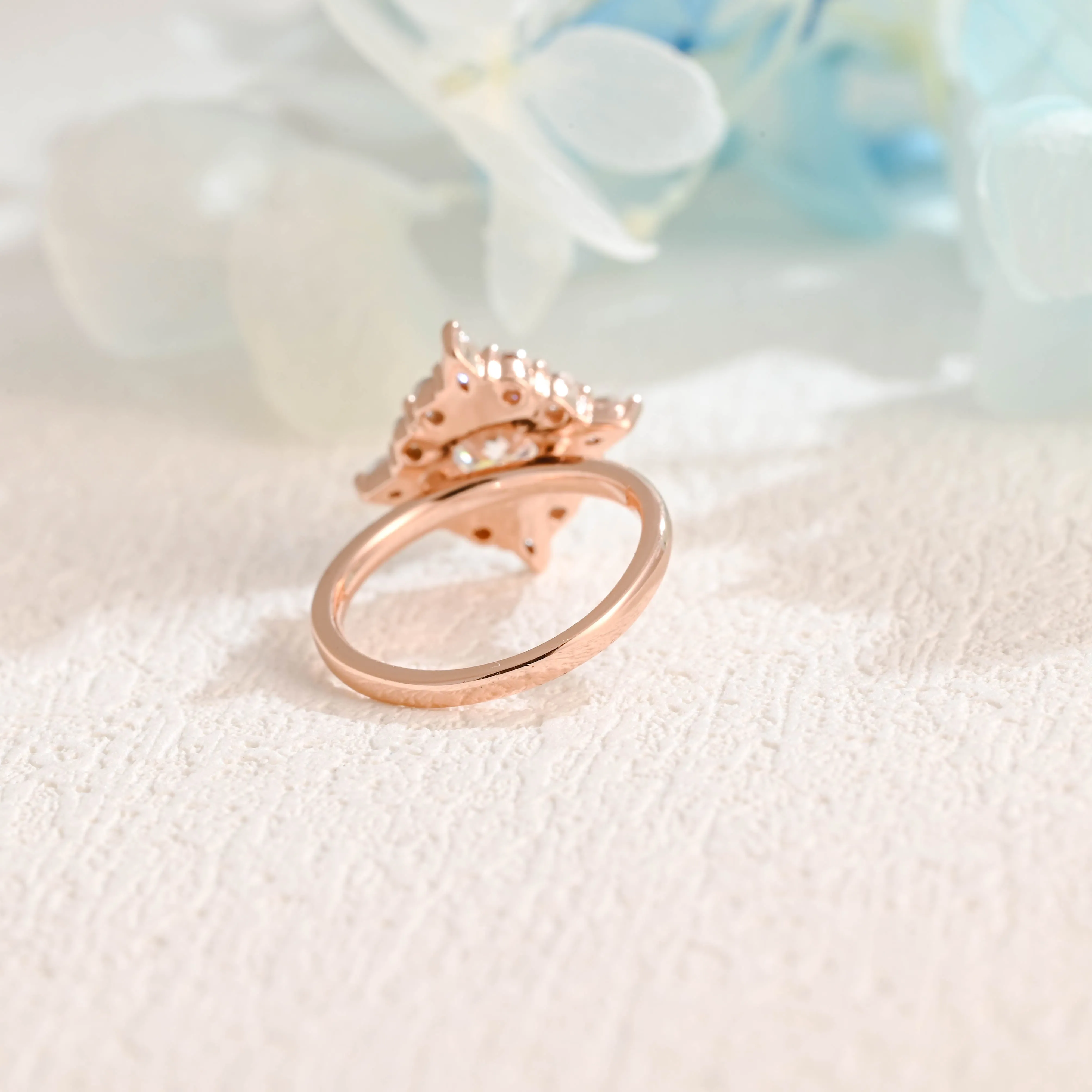 Solid Gold Round Cut Moissanite Engagement Ring, Cluster Ring Halo Ring sold by Causyou product image thumbnail 4