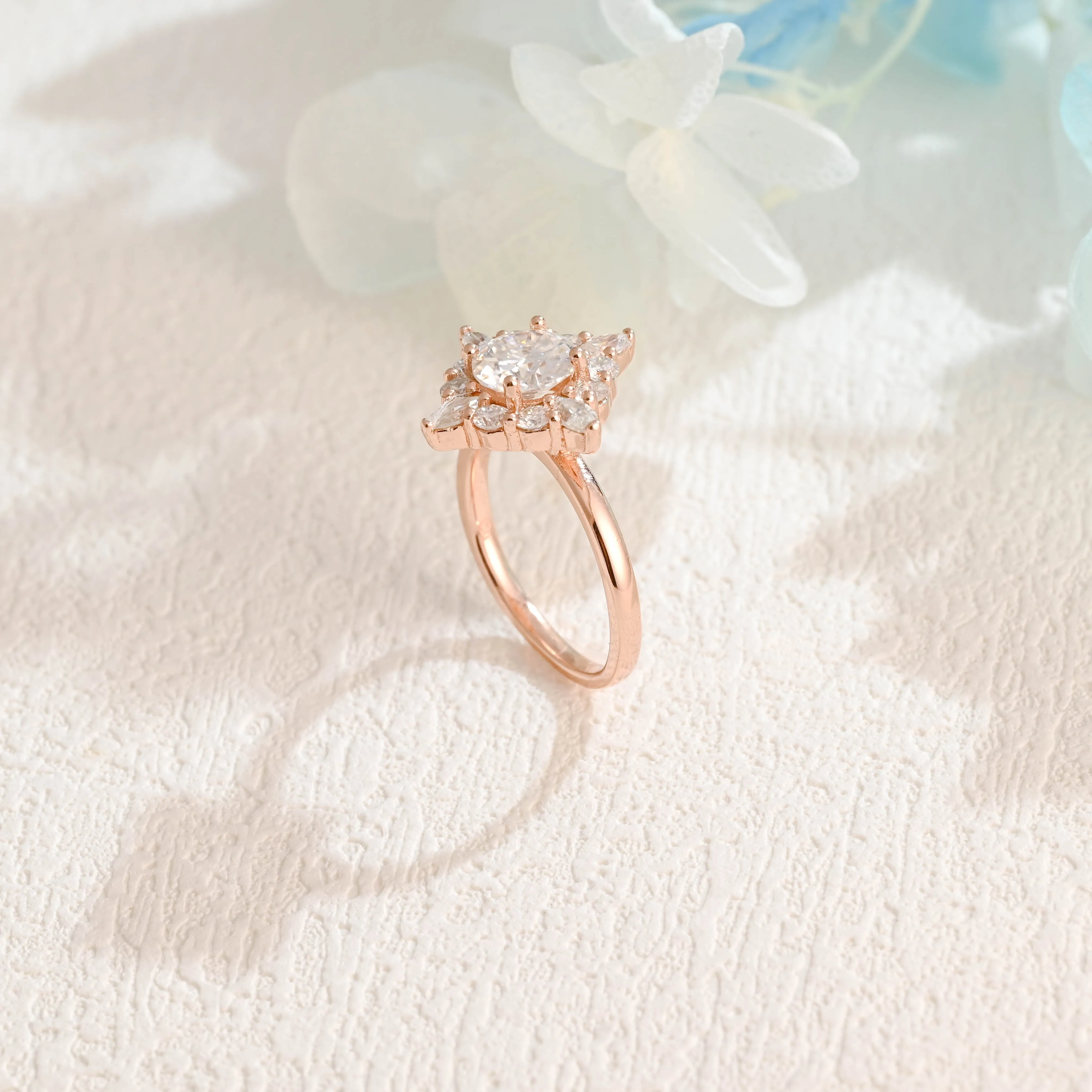 Solid Gold Round Cut Moissanite Engagement Ring, Cluster Ring Halo Ring sold by Causyou product image thumbnail 2