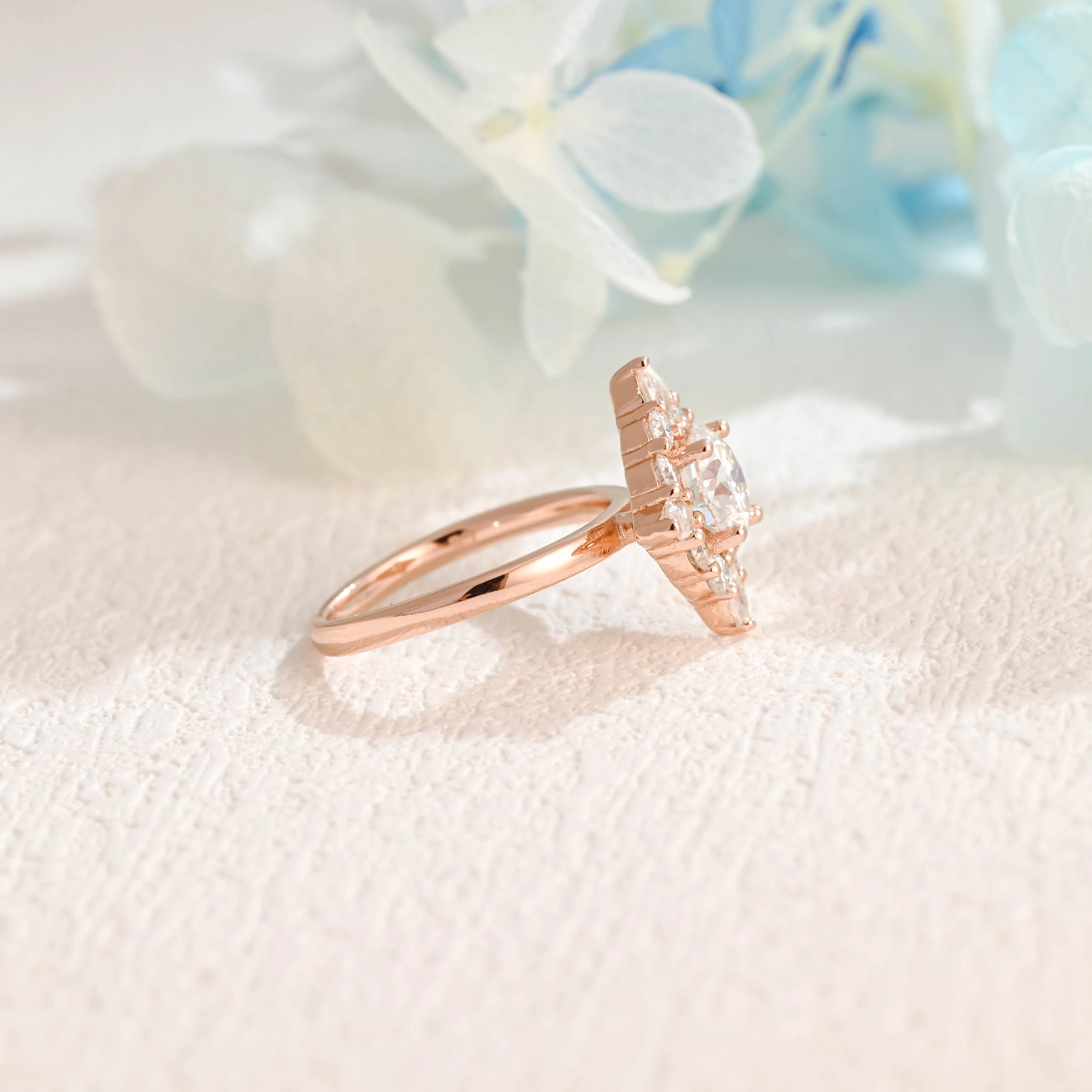 Solid Gold Round Cut Moissanite Engagement Ring, Cluster Ring Halo Ring sold by Causyou product image thumbnail 5