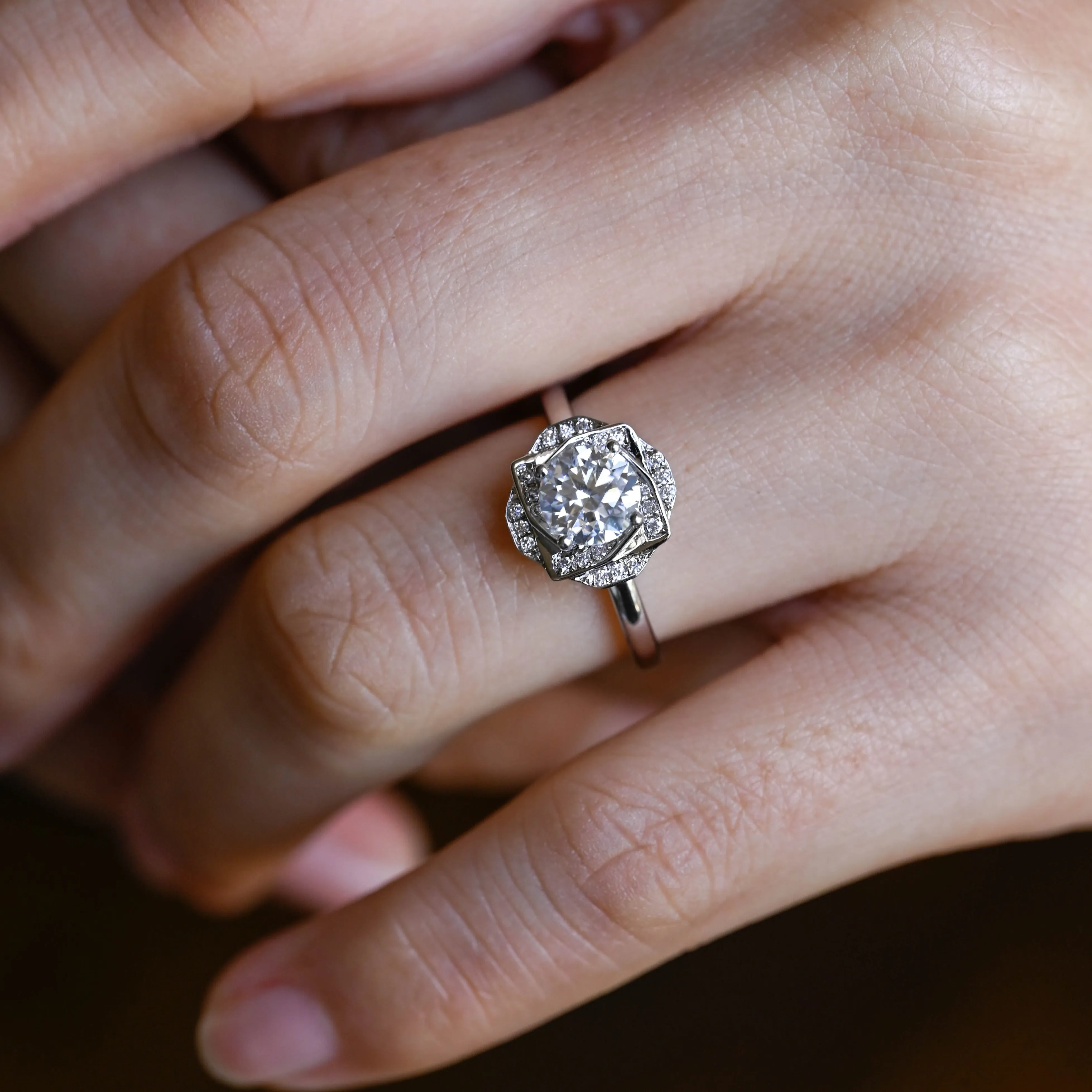 Solid Gold Round Cut Moissanite Engagement Ring, Halo Ring sold by Causyou product image thumbnail 2