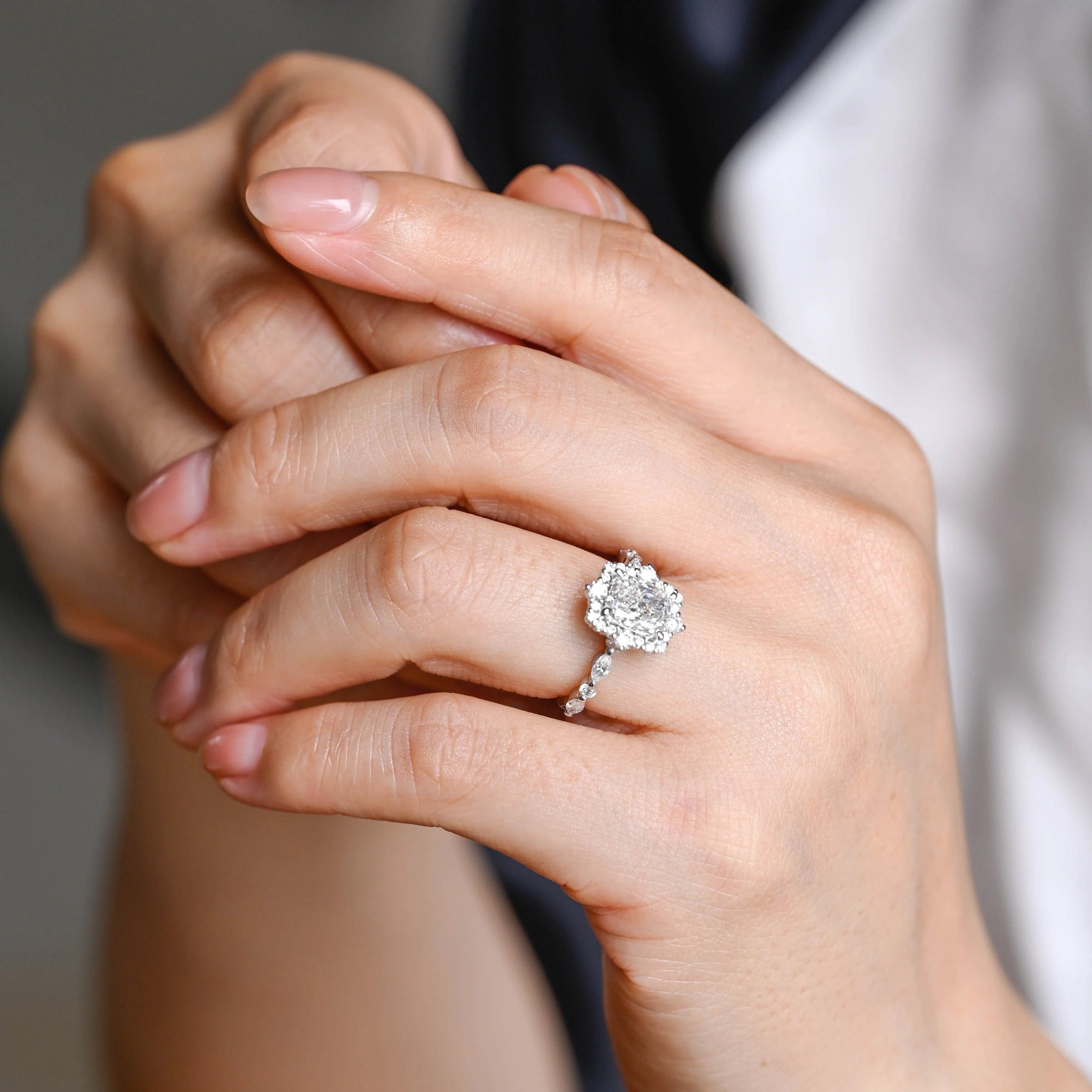 Solid Gold Radiant Cut Moissanite Engagement Ring with Halo sold by Causyou product image thumbnail 3