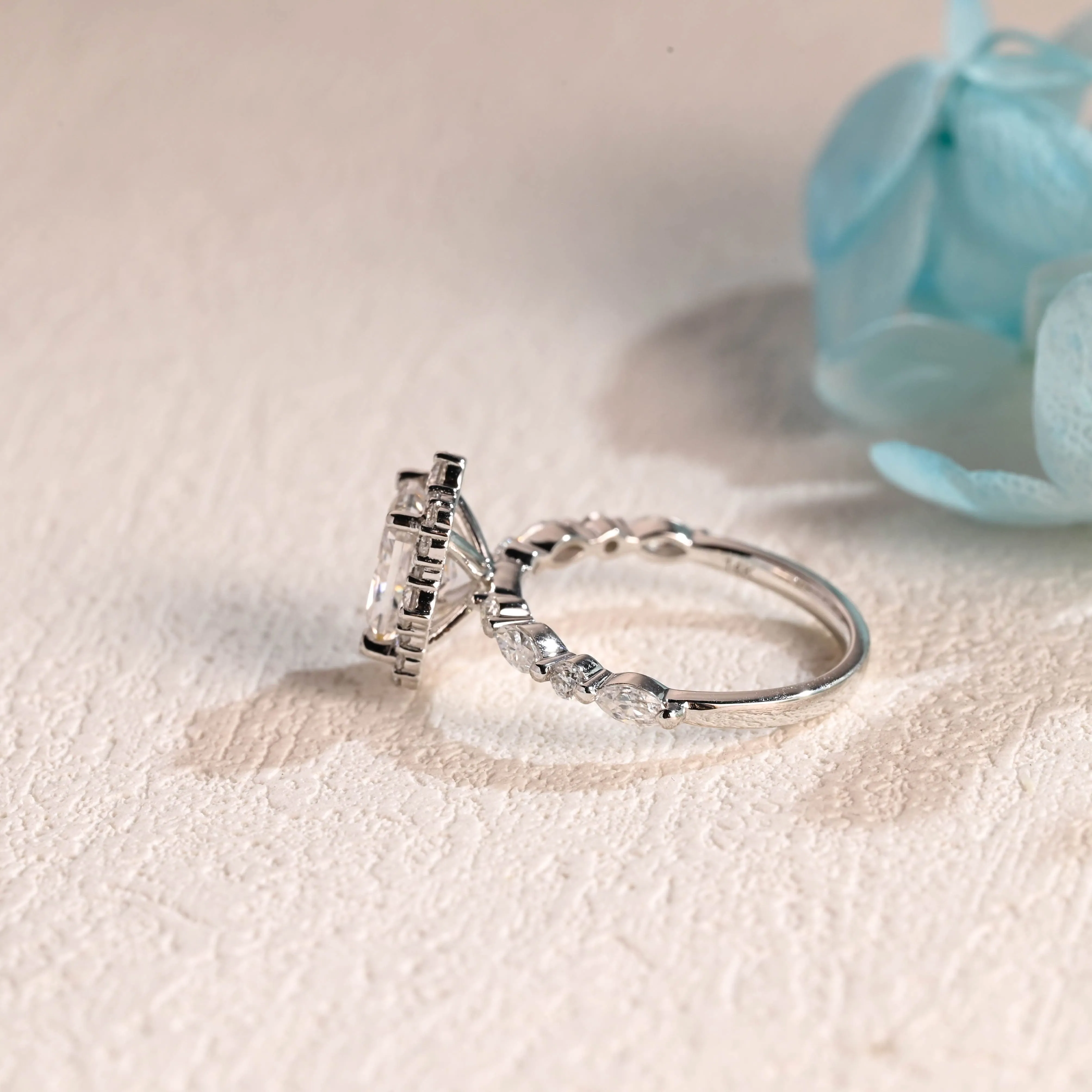 Solid Gold Radiant Cut Moissanite Engagement Ring with Halo sold by Causyou product image thumbnail 5