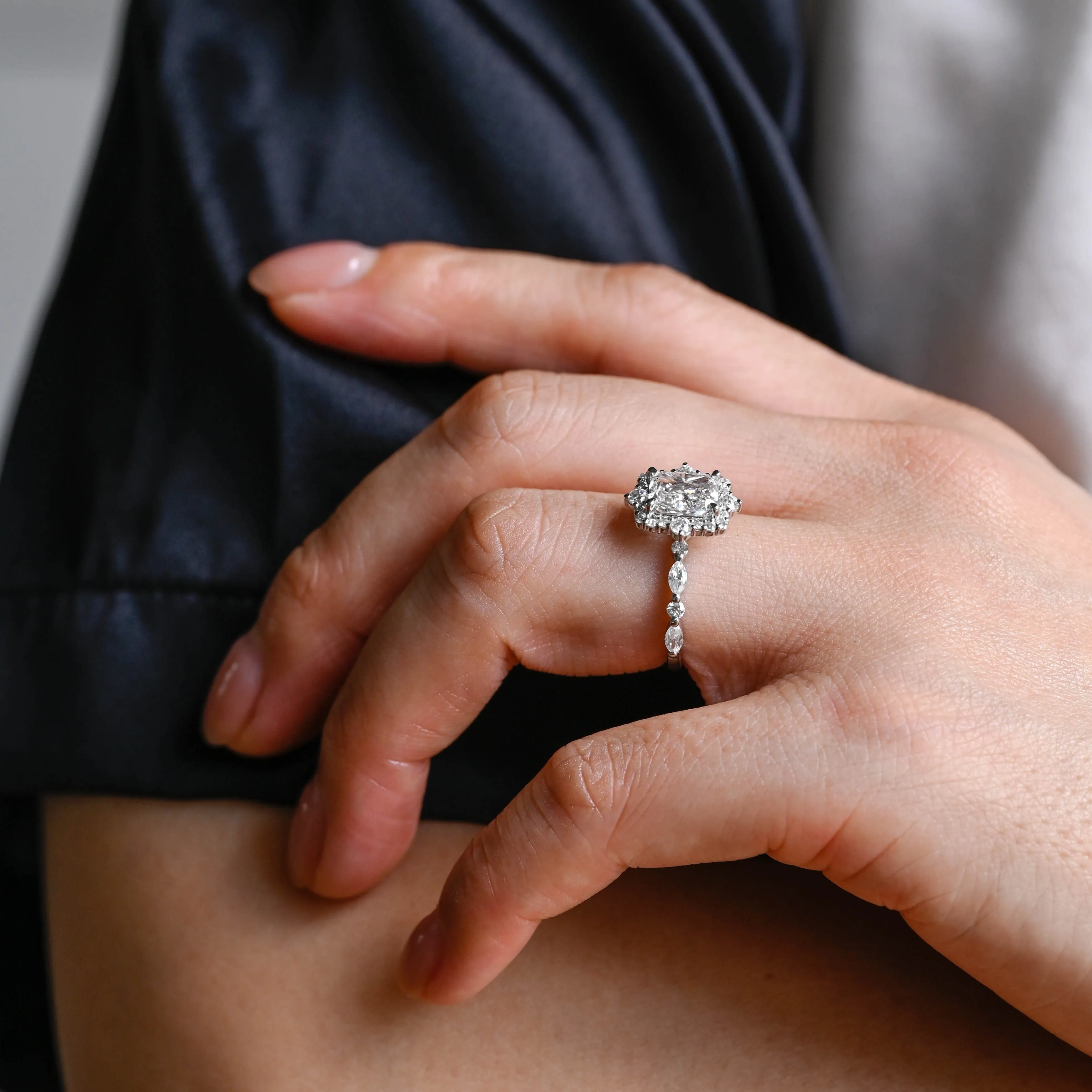 Solid Gold Radiant Cut Moissanite Engagement Ring with Halo sold by Causyou product image thumbnail 4