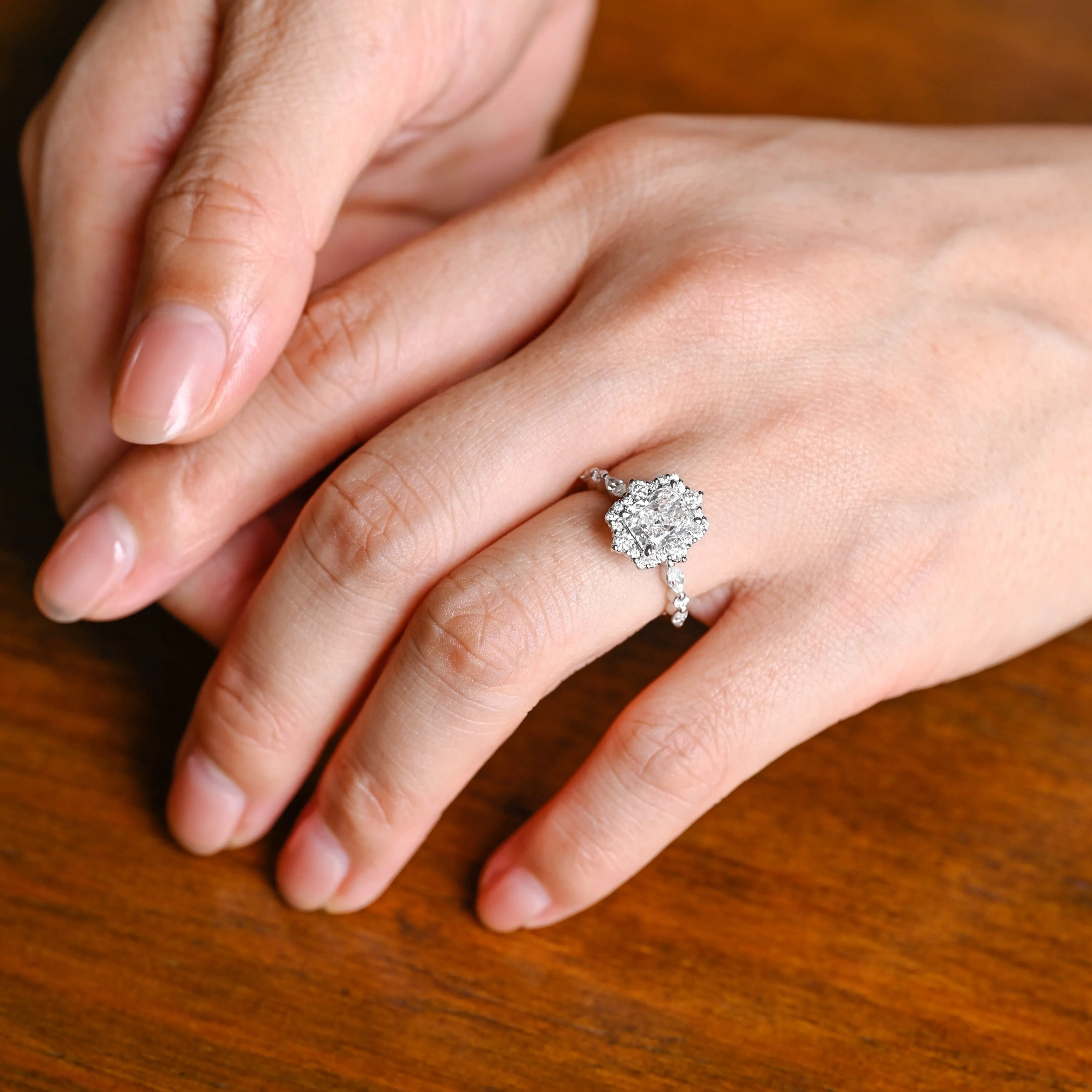 Solid Gold Radiant Cut Moissanite Engagement Ring with Halo sold by Causyou product image thumbnail 2