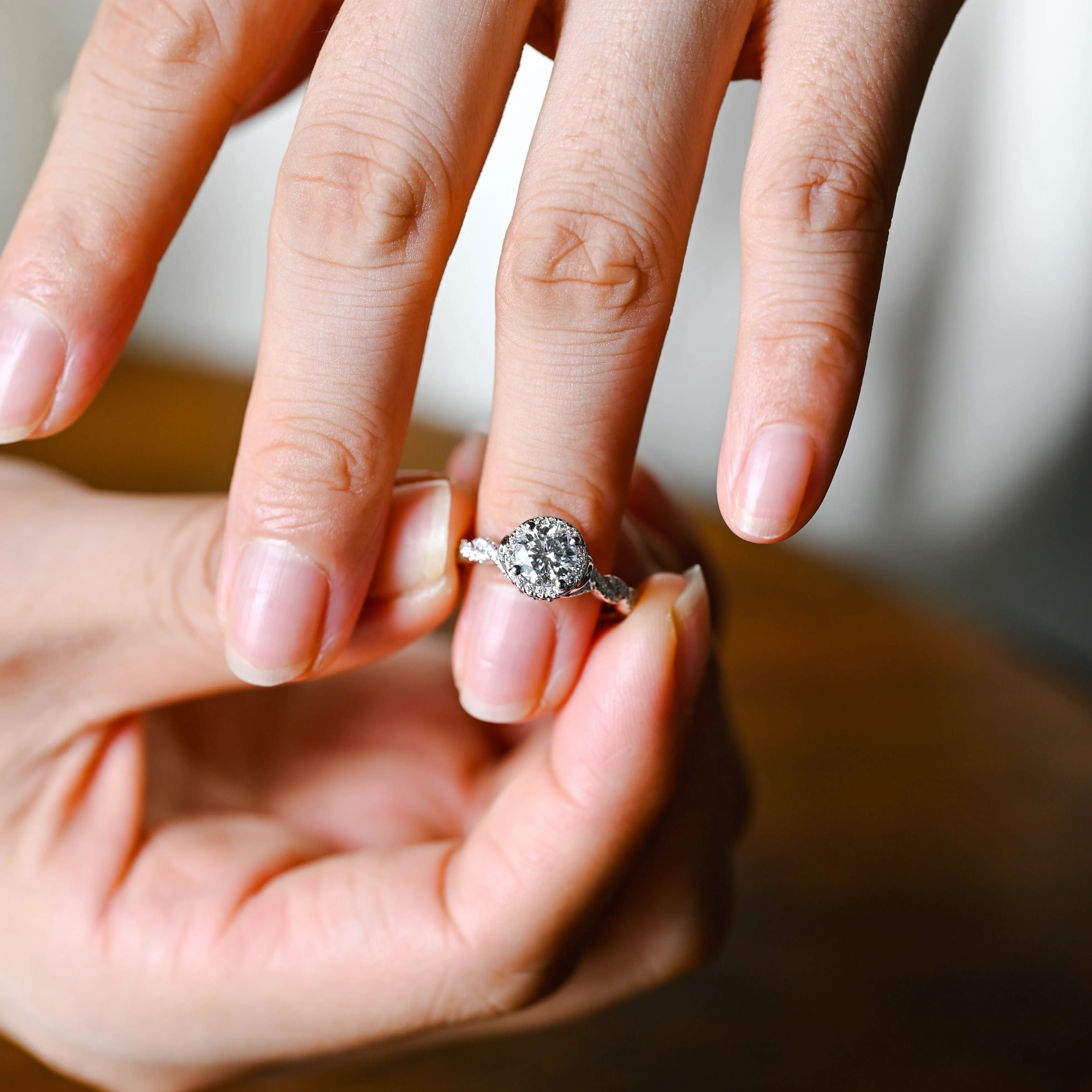 Solid Gold Round Cut Moissanite Engagement Ring Hidden Halo, Twist Band Ring sold by Causyou product image thumbnail 2
