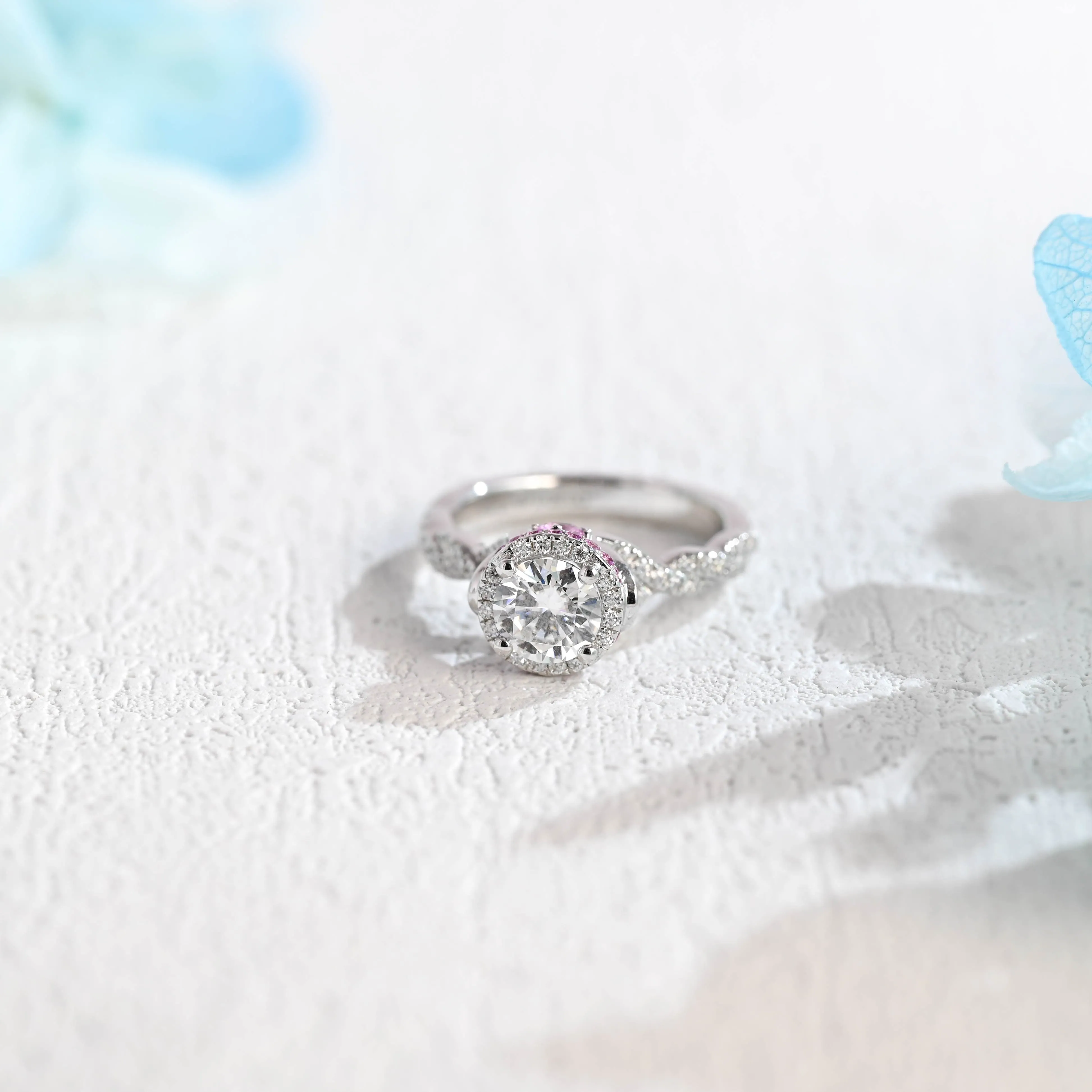 Solid Gold Round Cut Moissanite Engagement Ring Hidden Halo, Twist Band Ring sold by Causyou product image thumbnail 5
