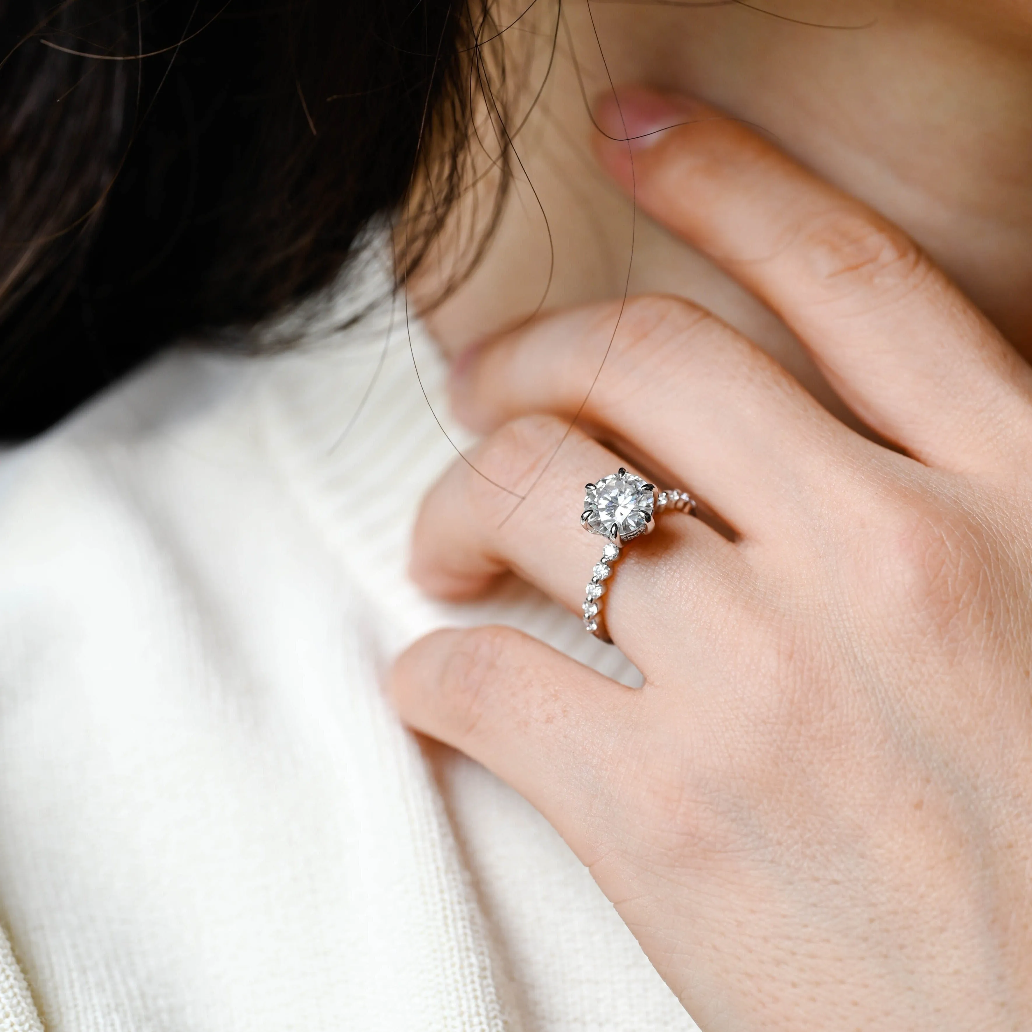 Solid Gold Round Cut Moissanite Engagement Ring Hidden Halo, Pave Ring sold by Causyou product image thumbnail 3