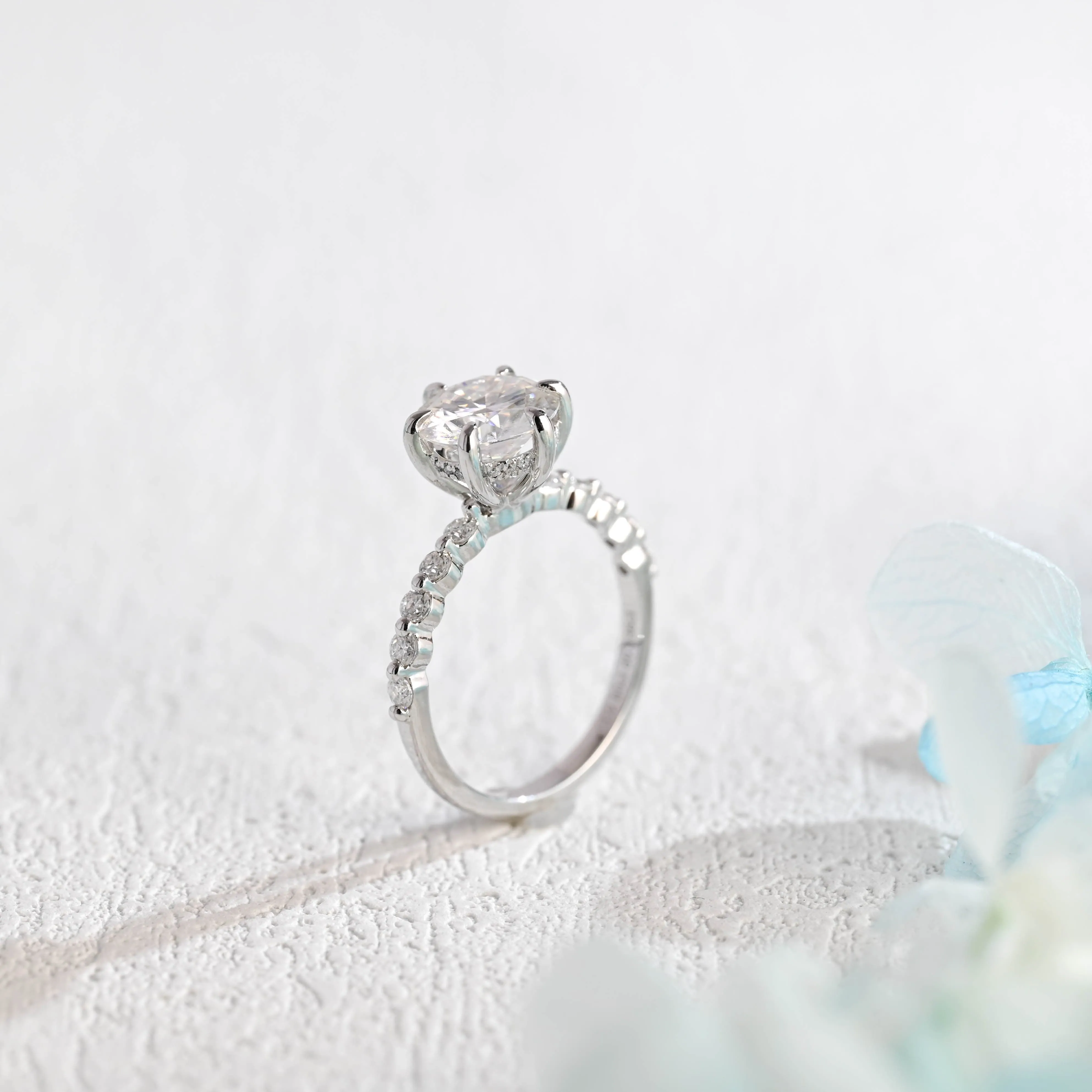 Solid Gold Round Cut Moissanite Engagement Ring Hidden Halo, Pave Ring sold by Causyou