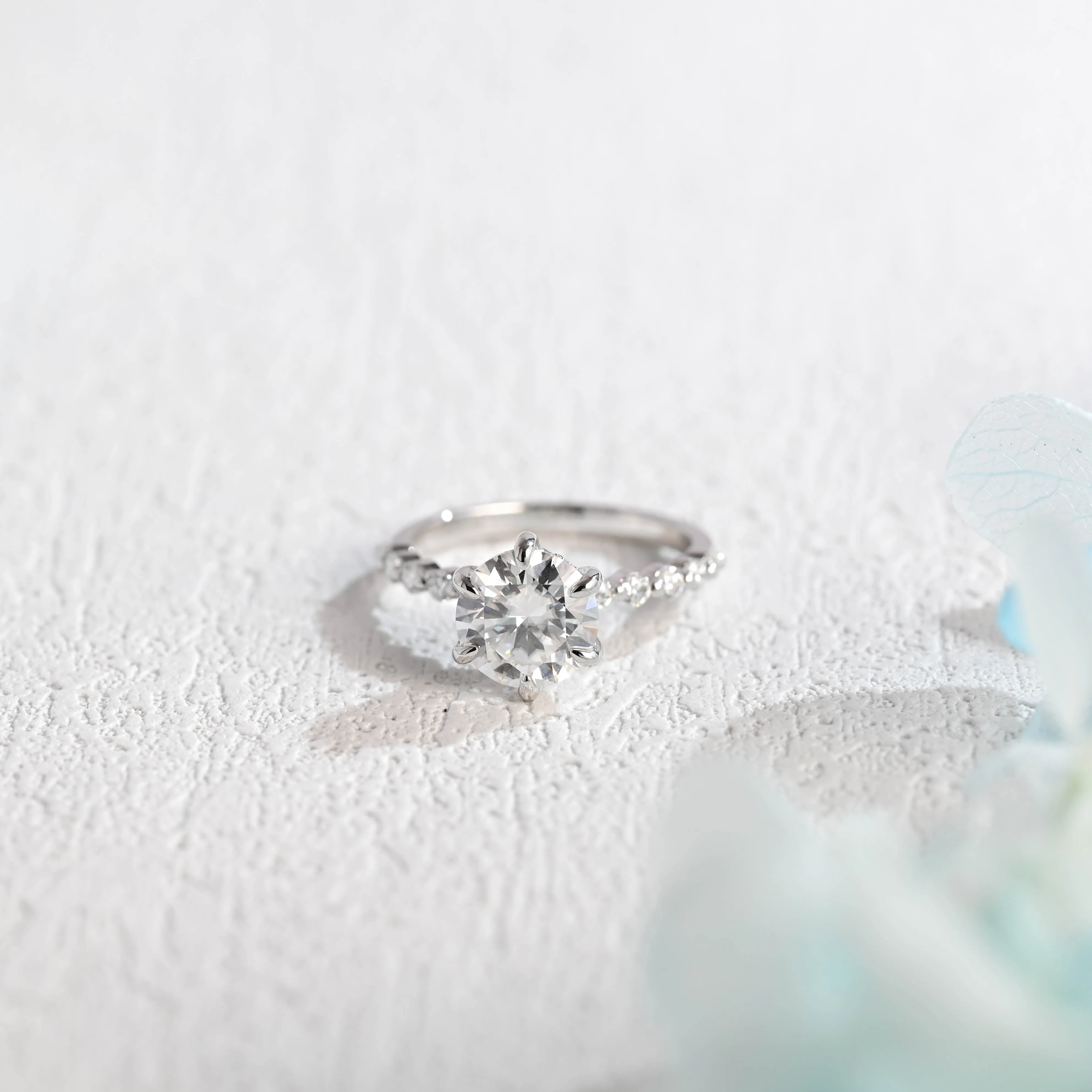 Solid Gold Round Cut Moissanite Engagement Ring Hidden Halo, Pave Ring sold by Causyou product image thumbnail 5