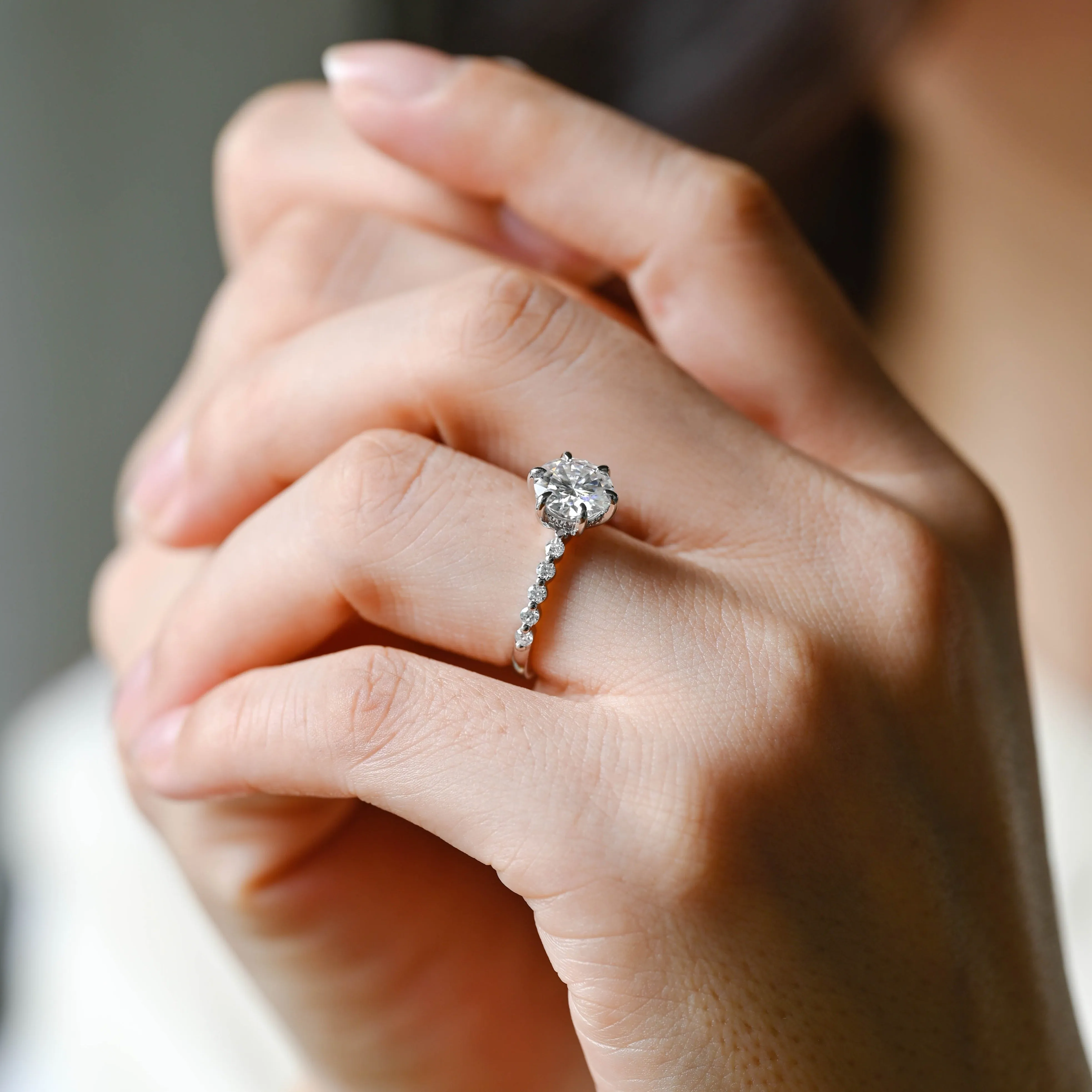 Solid Gold Round Cut Moissanite Engagement Ring Hidden Halo, Pave Ring sold by Causyou product image thumbnail 4