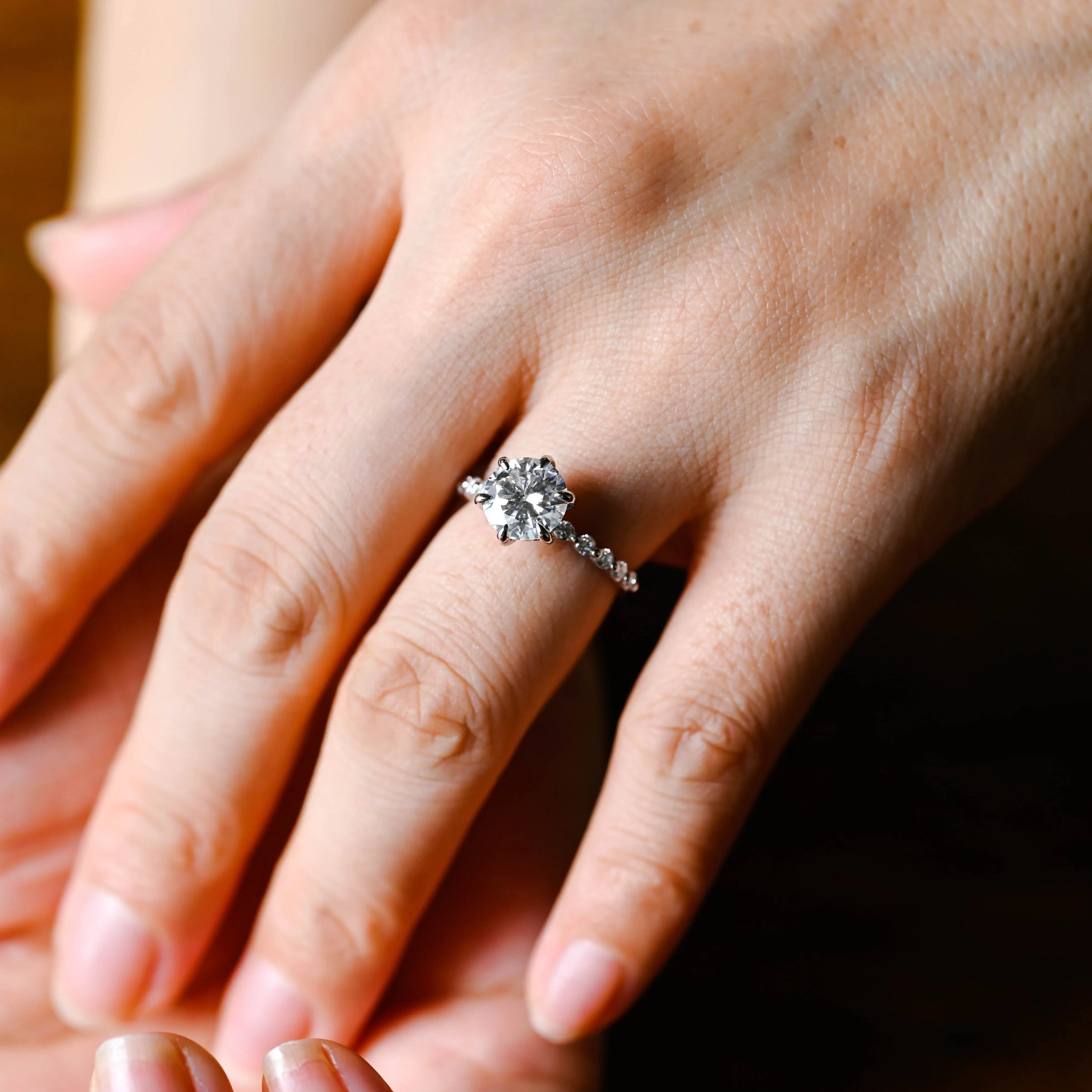 Solid Gold Round Cut Moissanite Engagement Ring Hidden Halo, Pave Ring sold by Causyou product image thumbnail 2