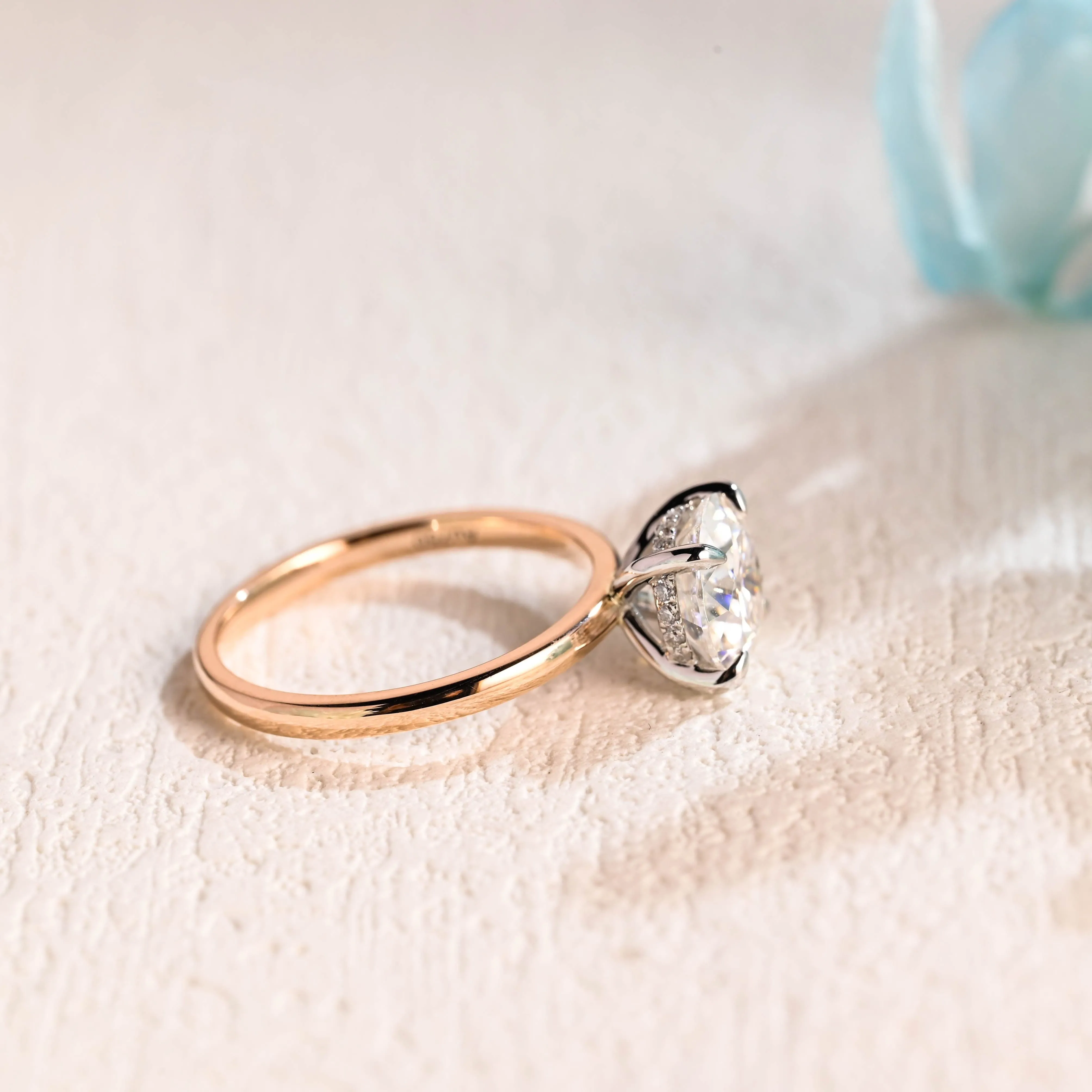 Solid Gold Two Tone Round Cut Moissanite Engagement Ring Hidden Halo sold by Causyou product image thumbnail 5