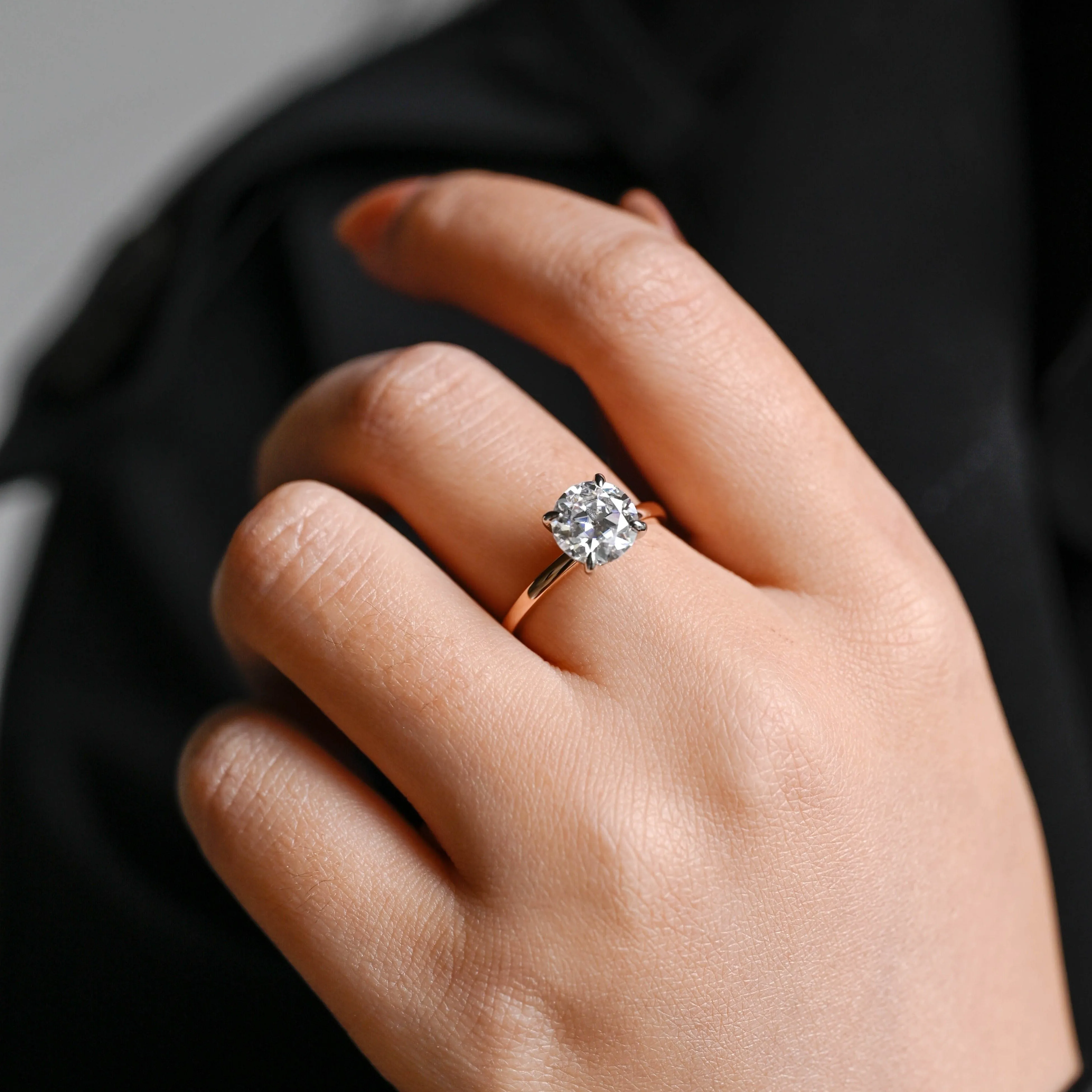 Solid Gold Two Tone Round Cut Moissanite Engagement Ring Hidden Halo sold by Causyou product image thumbnail 3