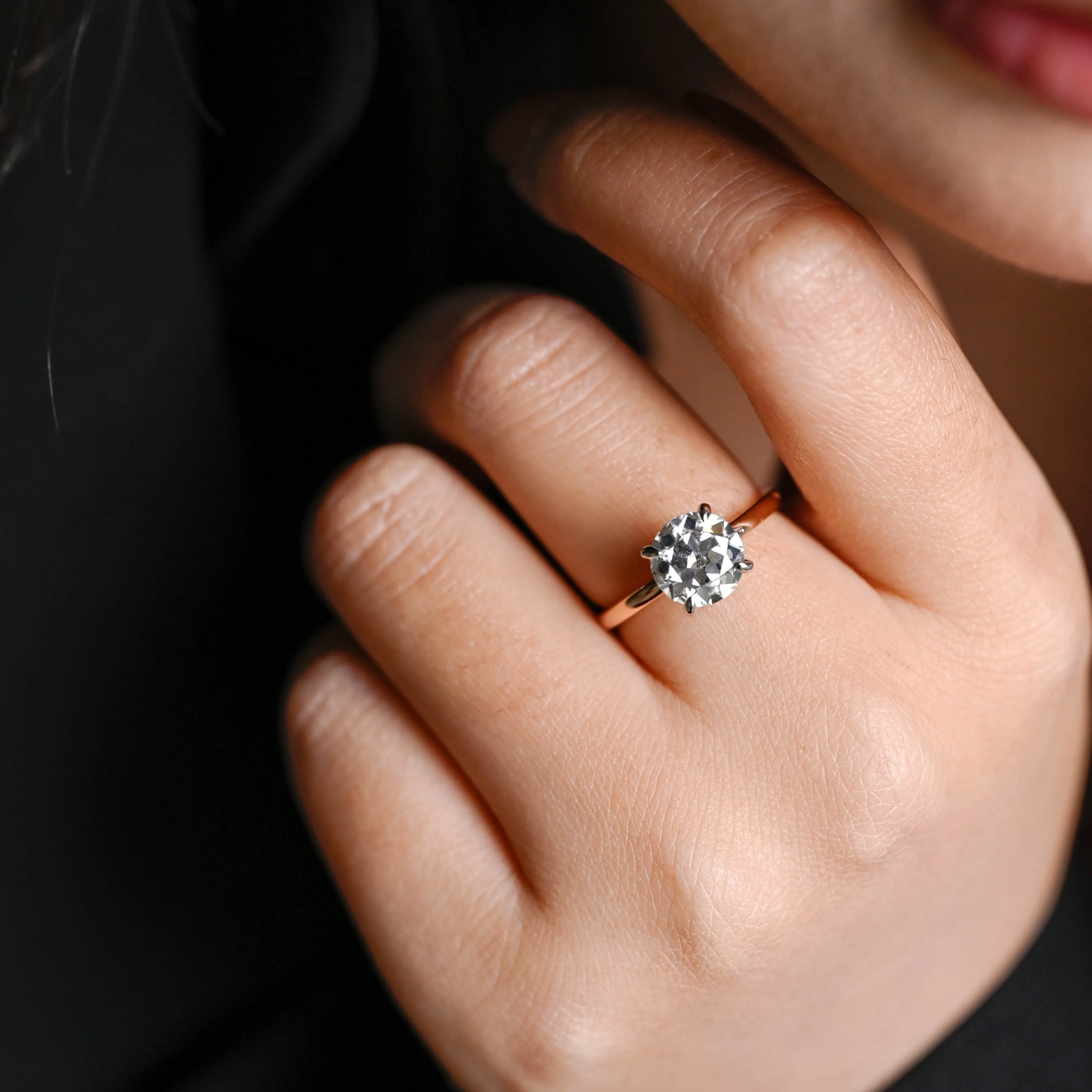 Solid Gold Two Tone Round Cut Moissanite Engagement Ring Hidden Halo sold by Causyou product image thumbnail 2