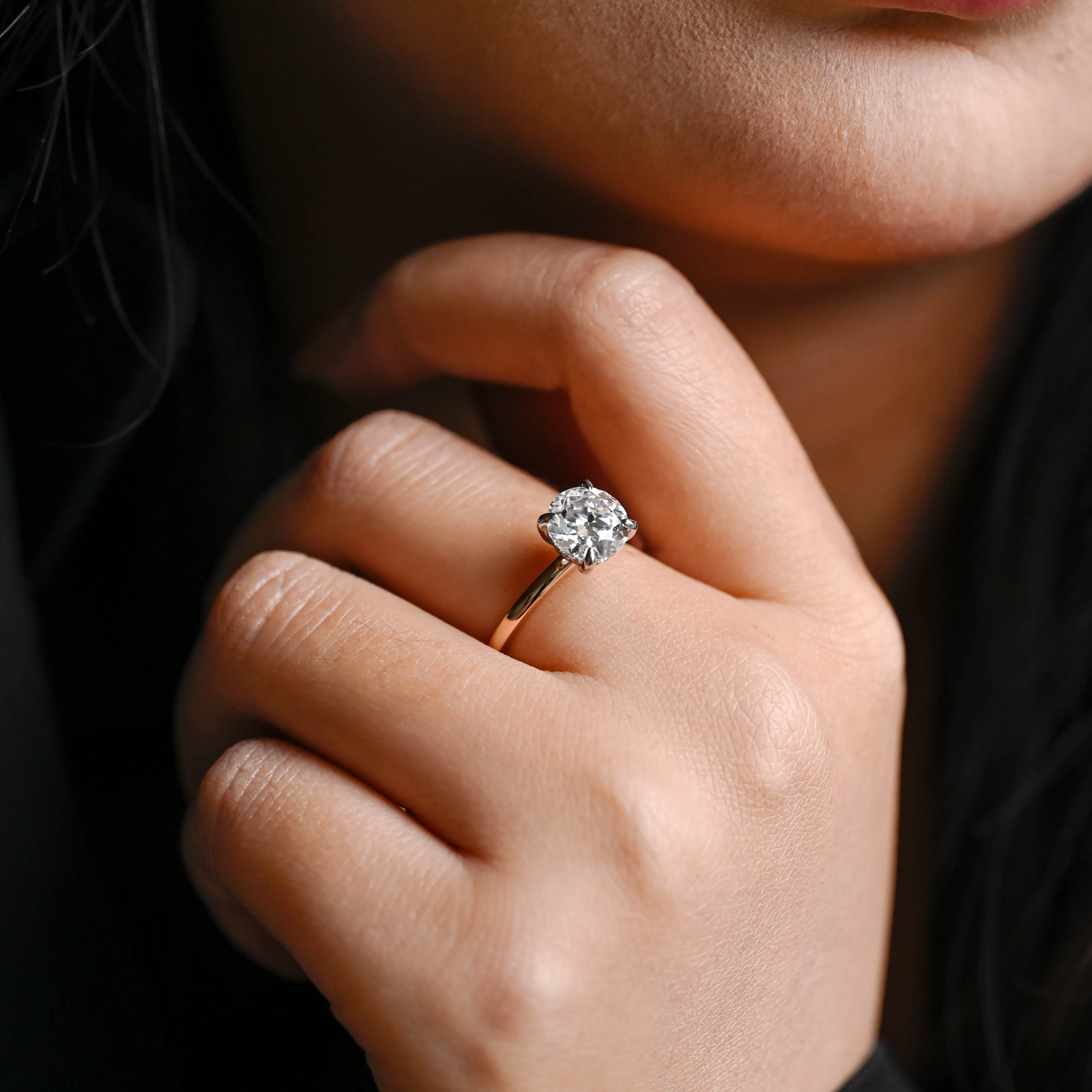 Solid Gold Two Tone Round Cut Moissanite Engagement Ring Hidden Halo sold by Causyou product image thumbnail 4