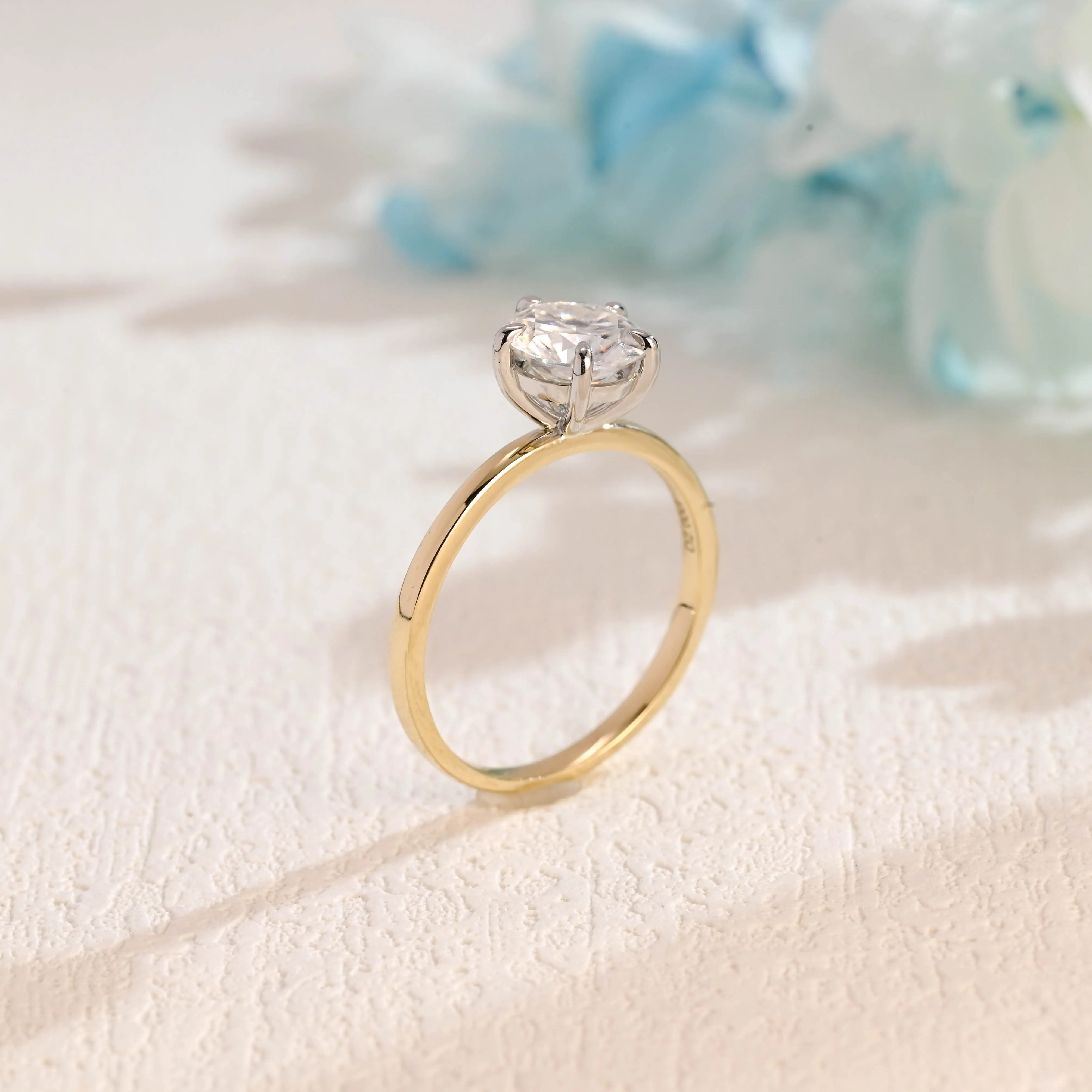 Solid Gold Two Tone Round Cut Moissanite Engagement Ring, Solitaire Ring sold by Causyou