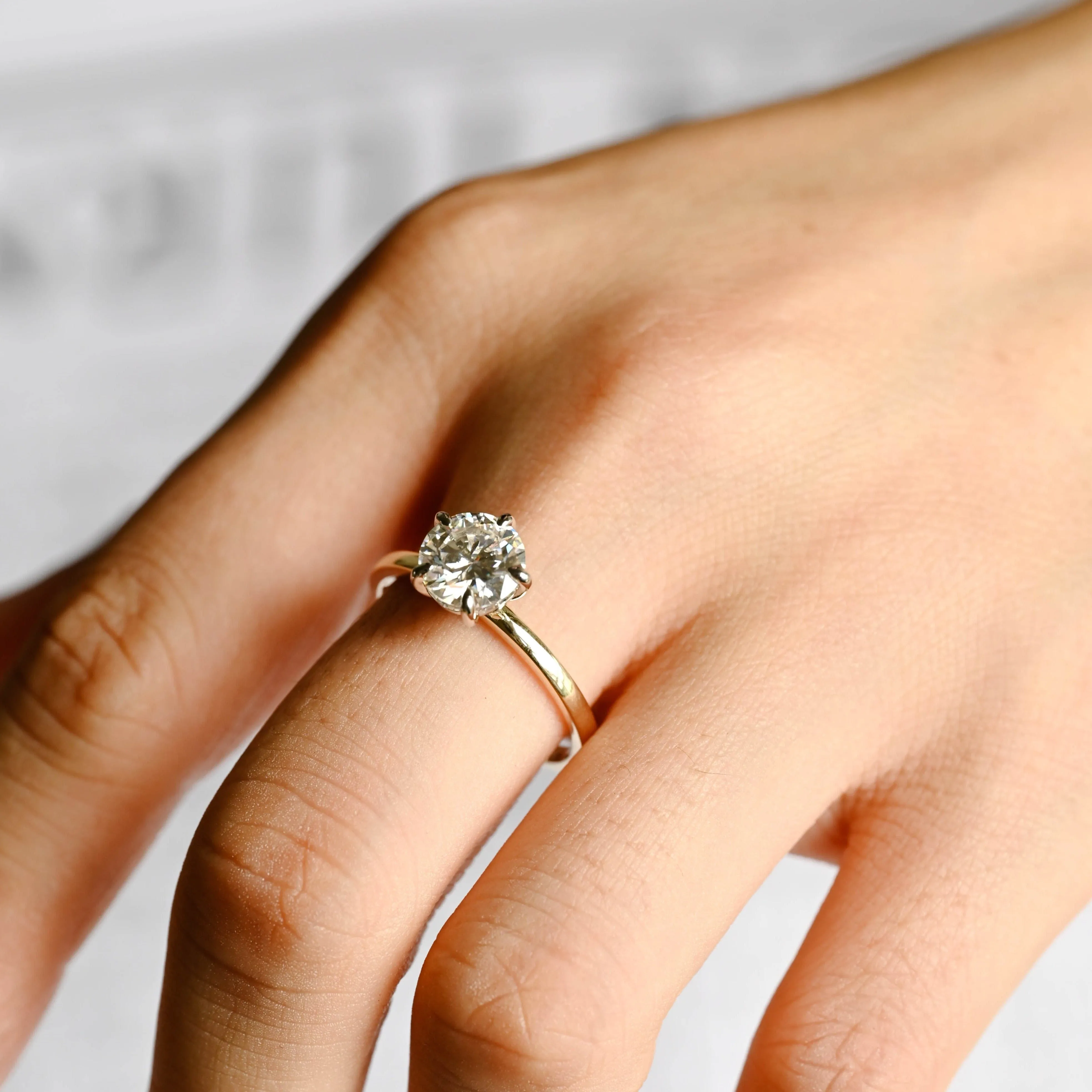 Solid Gold Two Tone Round Cut Moissanite Engagement Ring, Solitaire Ring sold by Causyou product image thumbnail 2