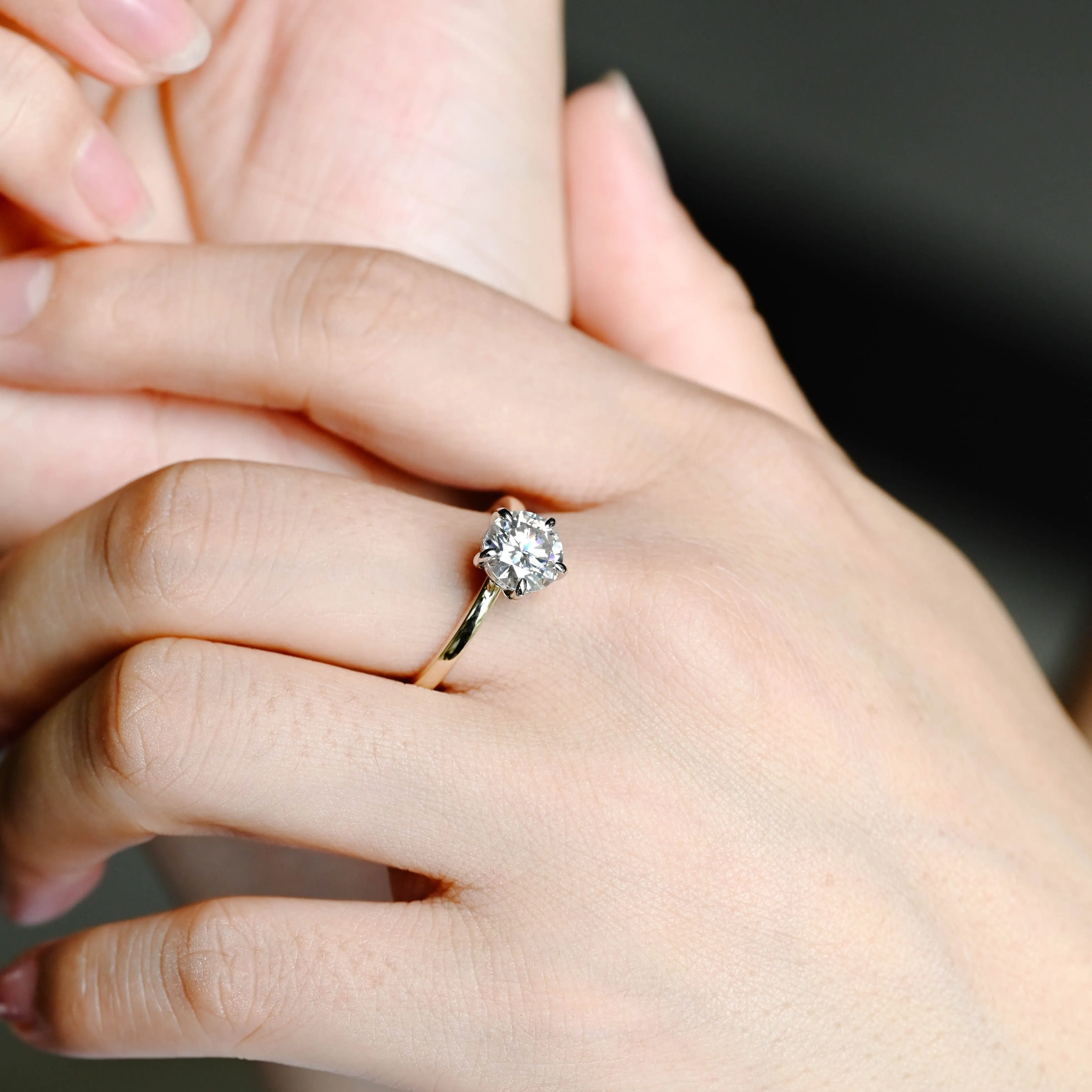 Solid Gold Two Tone Round Cut Moissanite Engagement Ring, Solitaire Ring sold by Causyou product image thumbnail 3