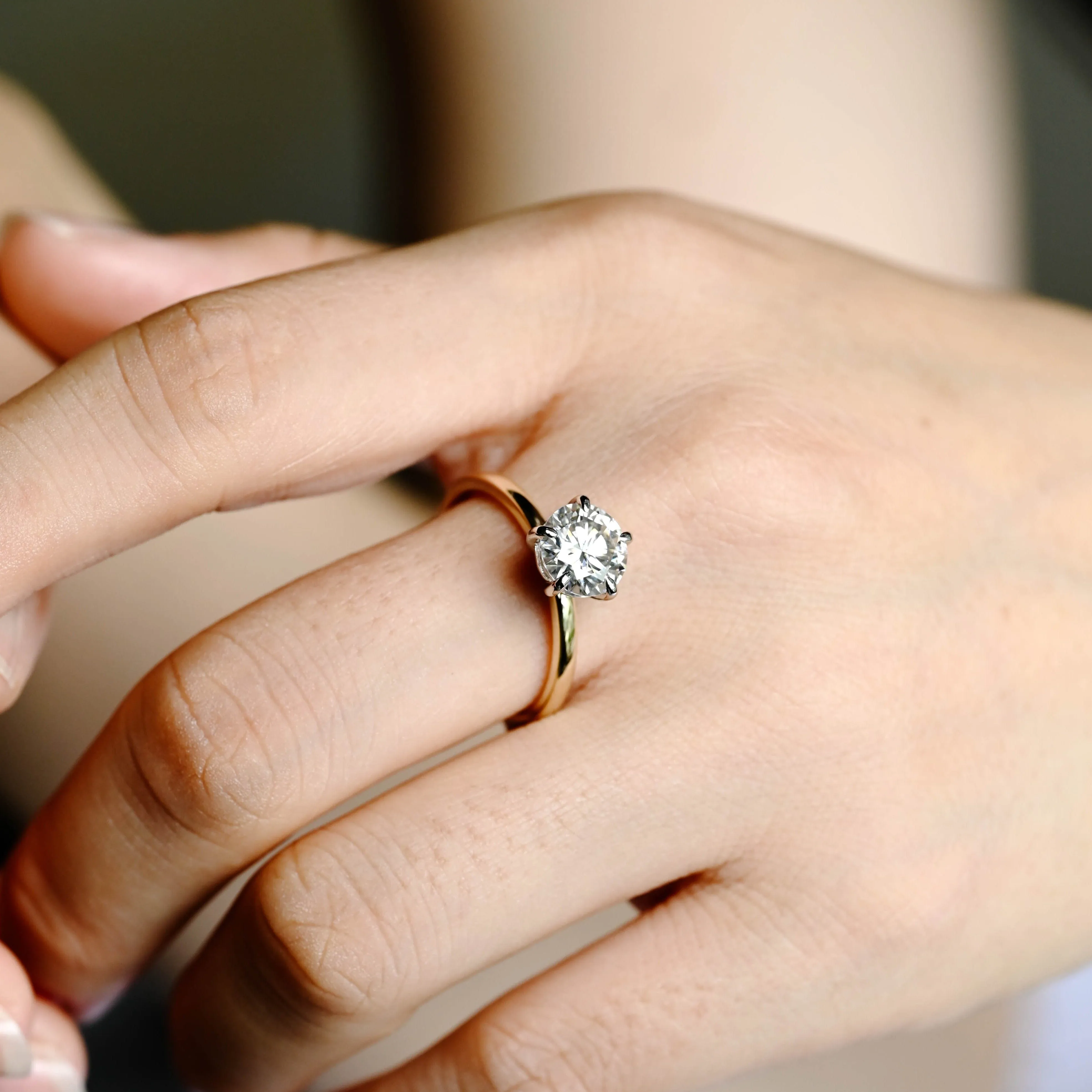 Solid Gold Two Tone Round Cut Moissanite Engagement Ring, Solitaire Ring sold by Causyou product image thumbnail 4