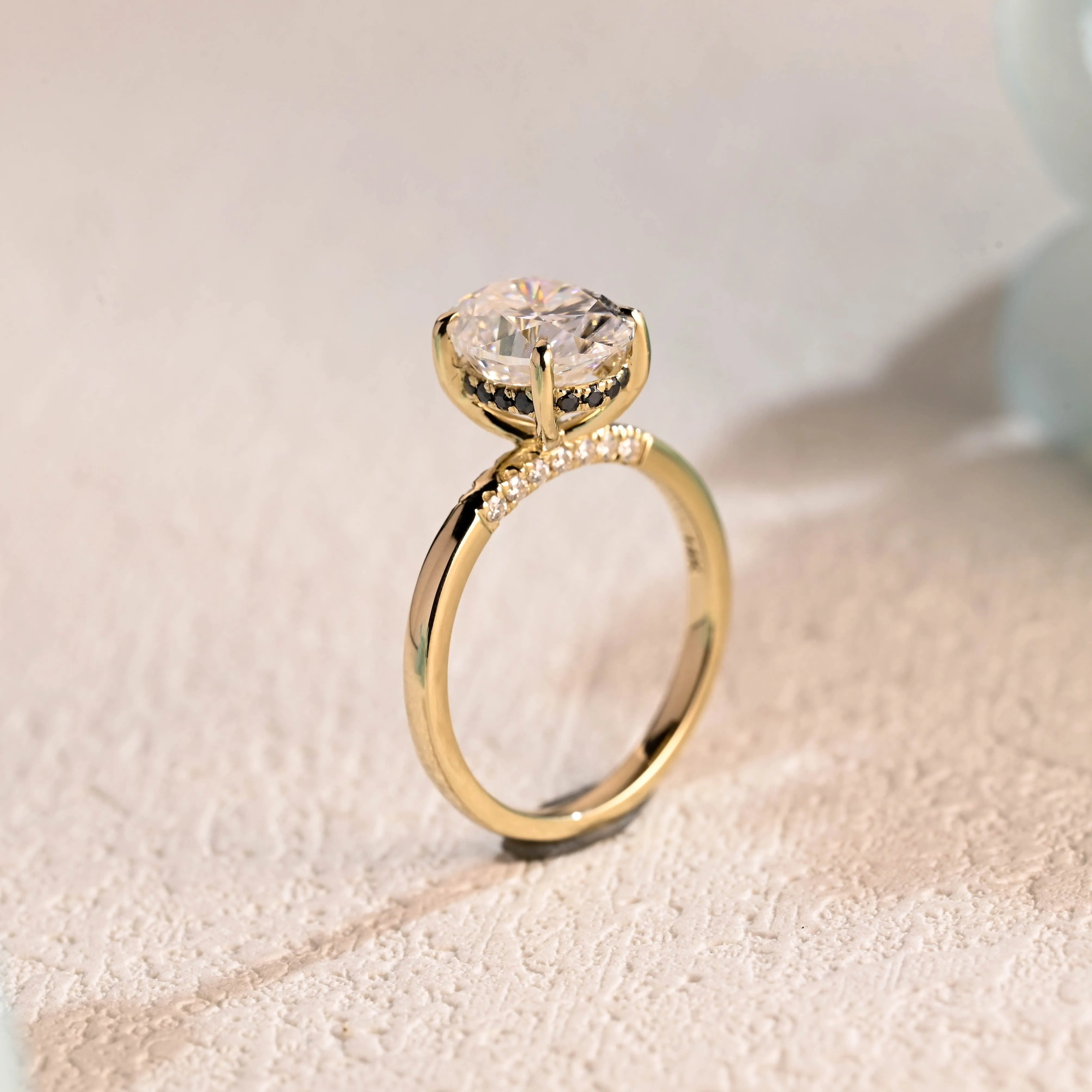 Solid Gold Black Moissanite Hidden Halo Oval Cut Moissnaite Engagement Ring sold by Causyou