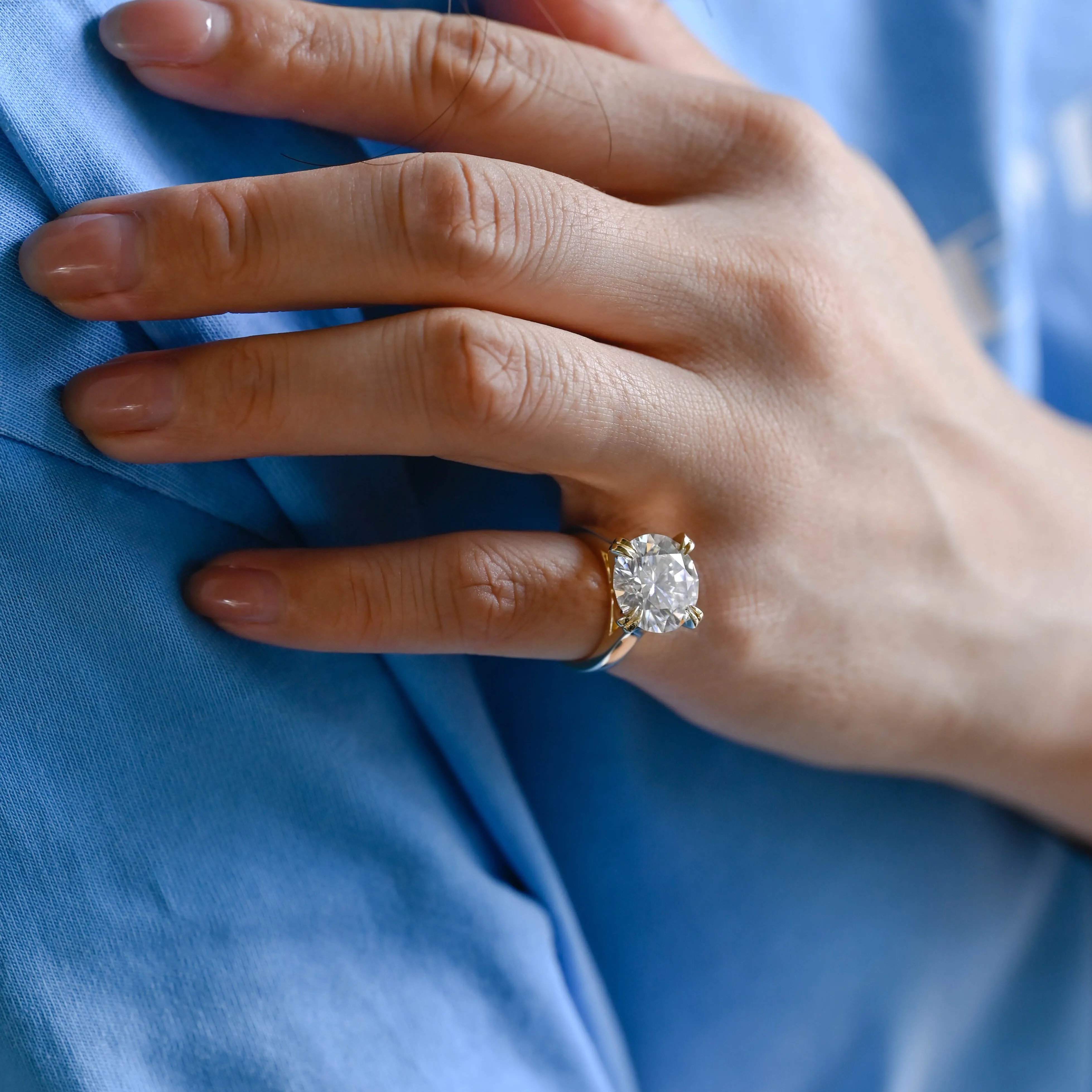 Solid Gold 3mm Width Round Cut Moissanite Engagement Ring, Solitaire Ring High Setting sold by Causyou product image thumbnail 4