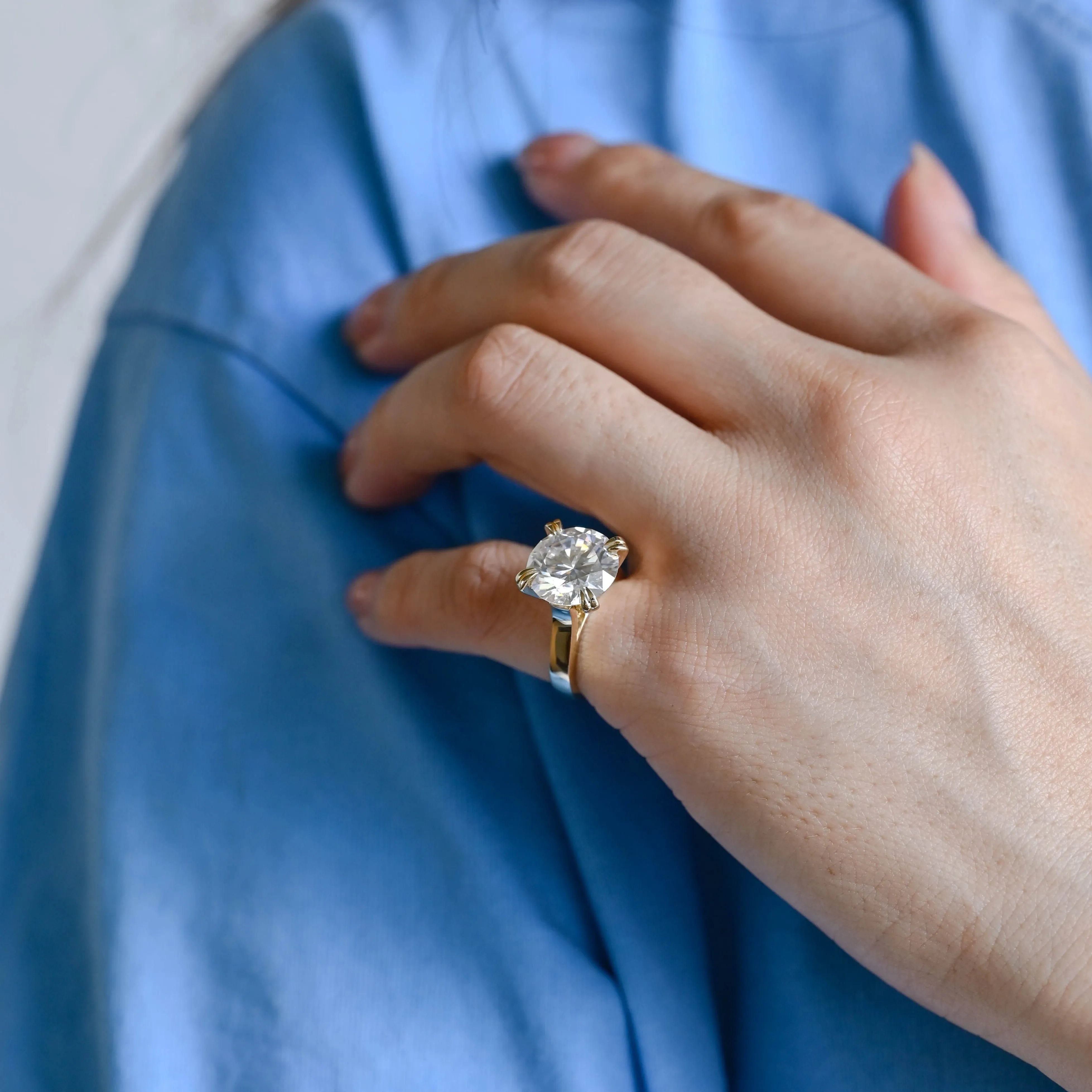 Solid Gold 3mm Width Round Cut Moissanite Engagement Ring, Solitaire Ring High Setting sold by Causyou product image thumbnail 3