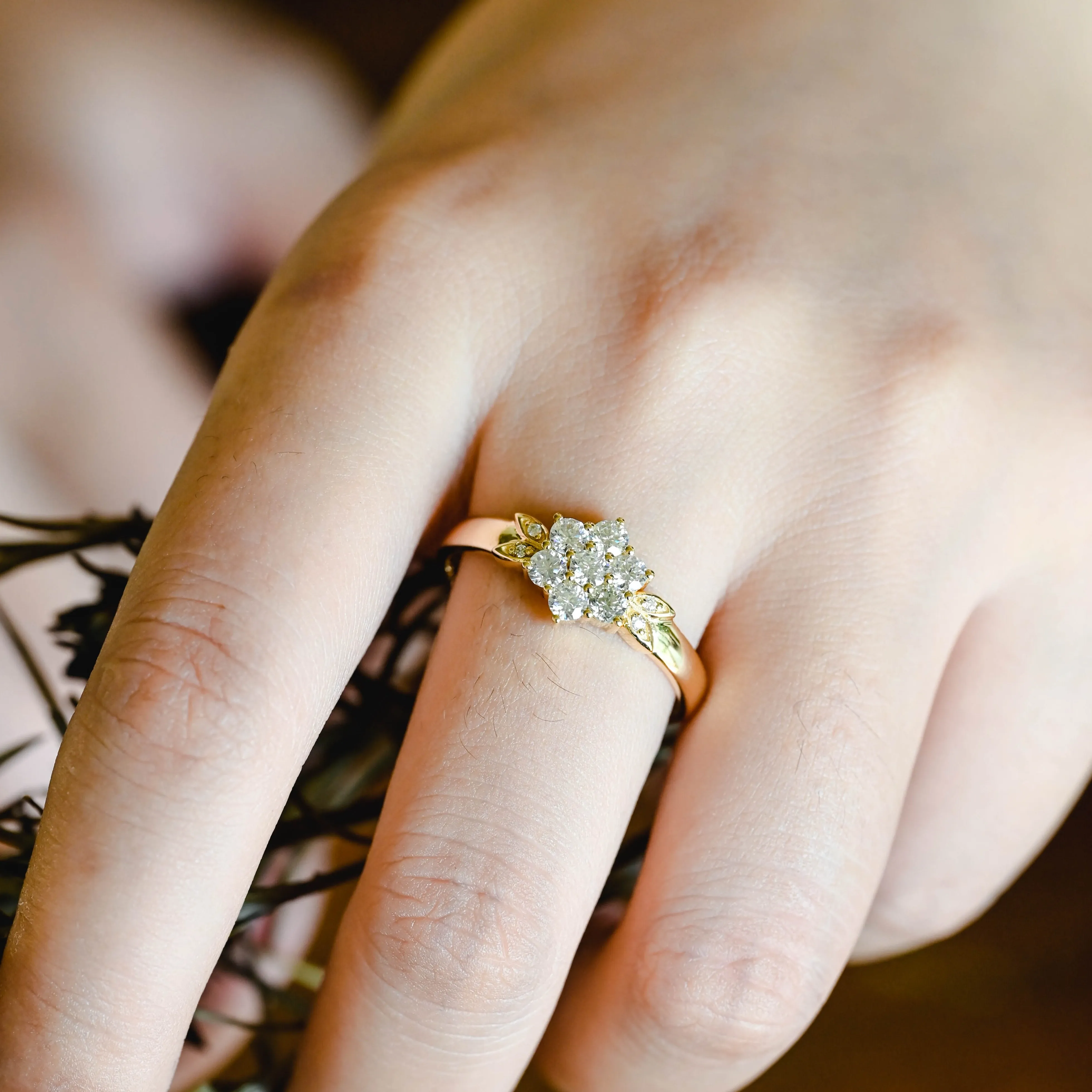 Solid Gold Floral Round Cut Moissanite Engagement Ring, Flower Like Ring sold by Causyou product image thumbnail 2