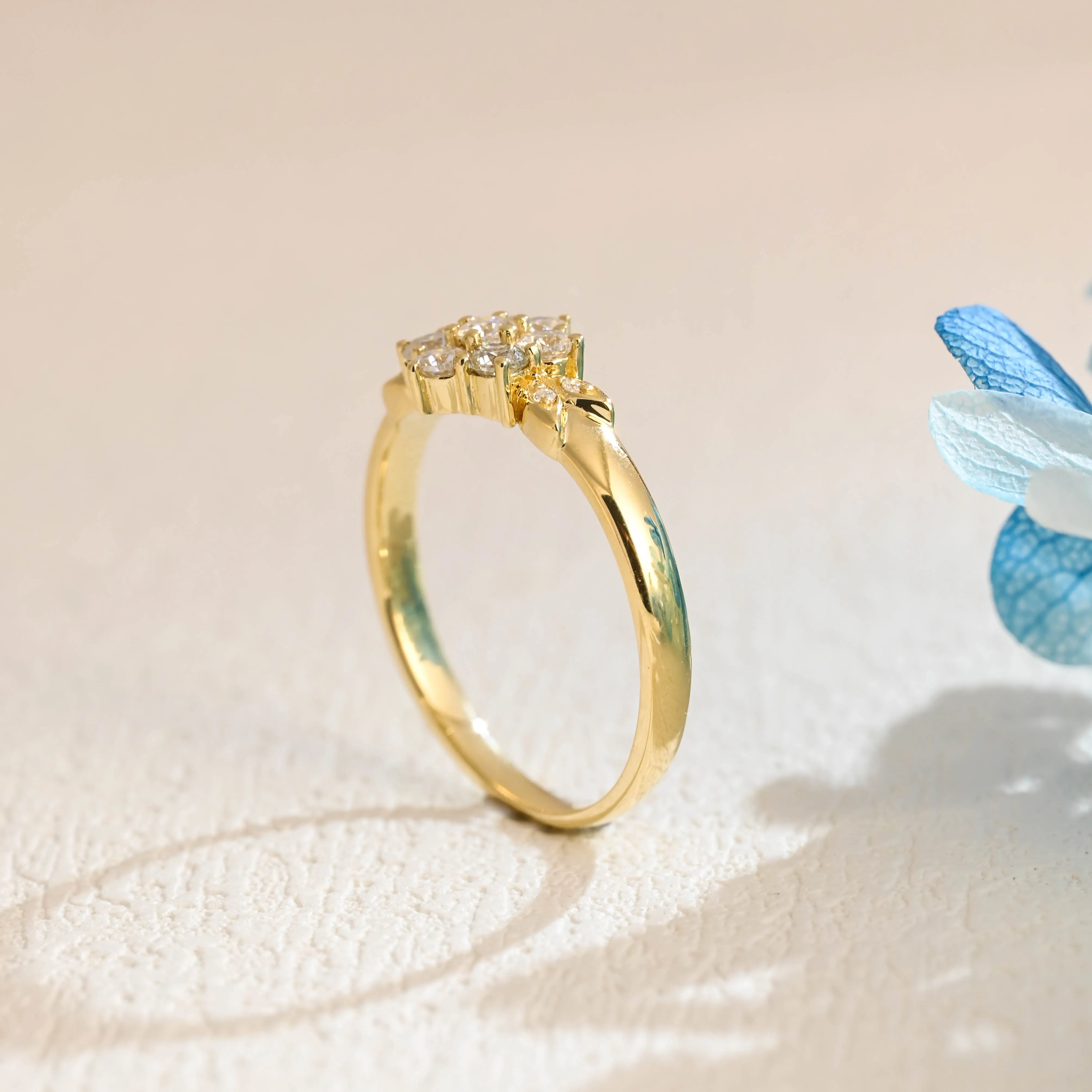 Solid Gold Floral Round Cut Moissanite Engagement Ring, Flower Like Ring sold by Causyou product image thumbnail 5