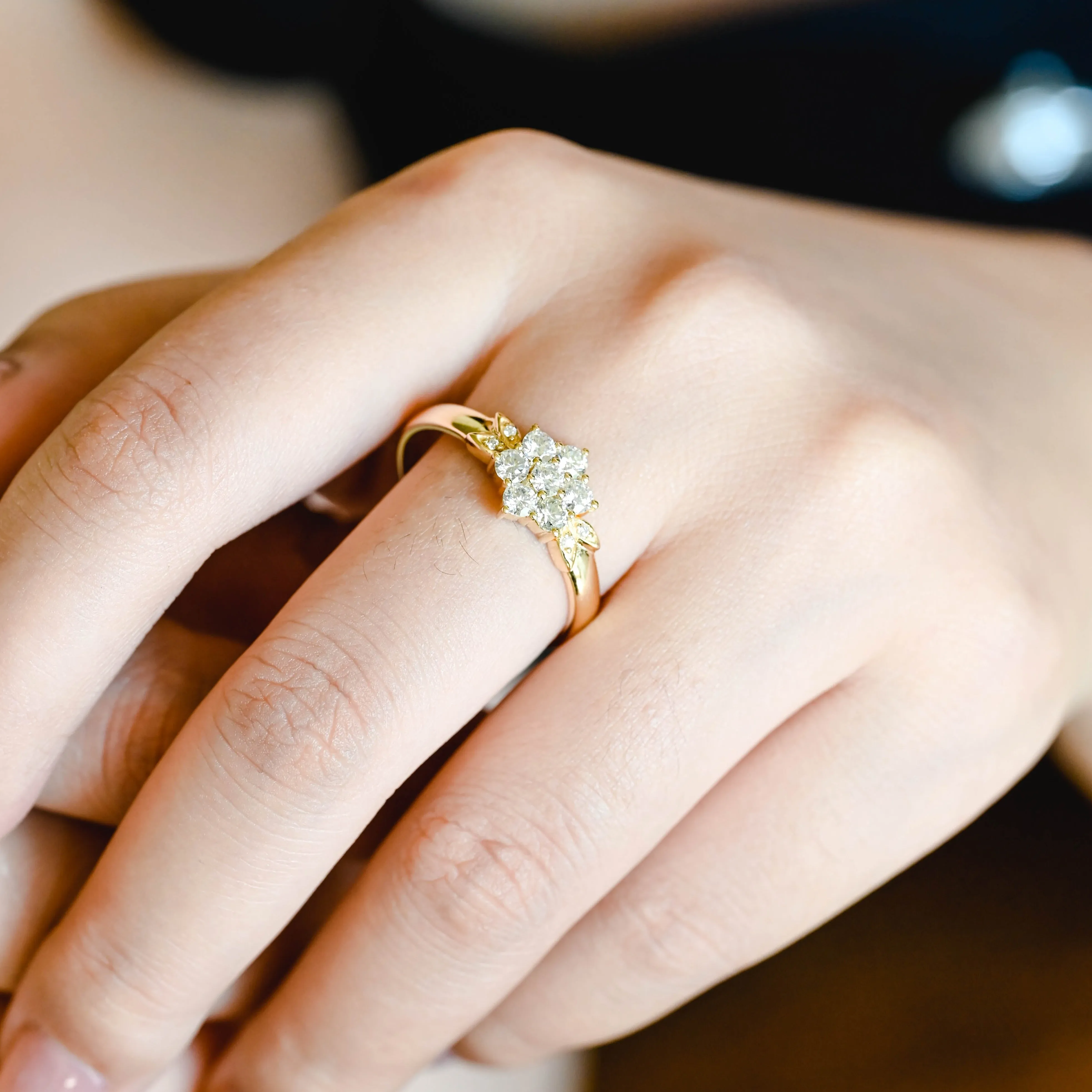 Solid Gold Floral Round Cut Moissanite Engagement Ring, Flower Like Ring sold by Causyou product image thumbnail 4