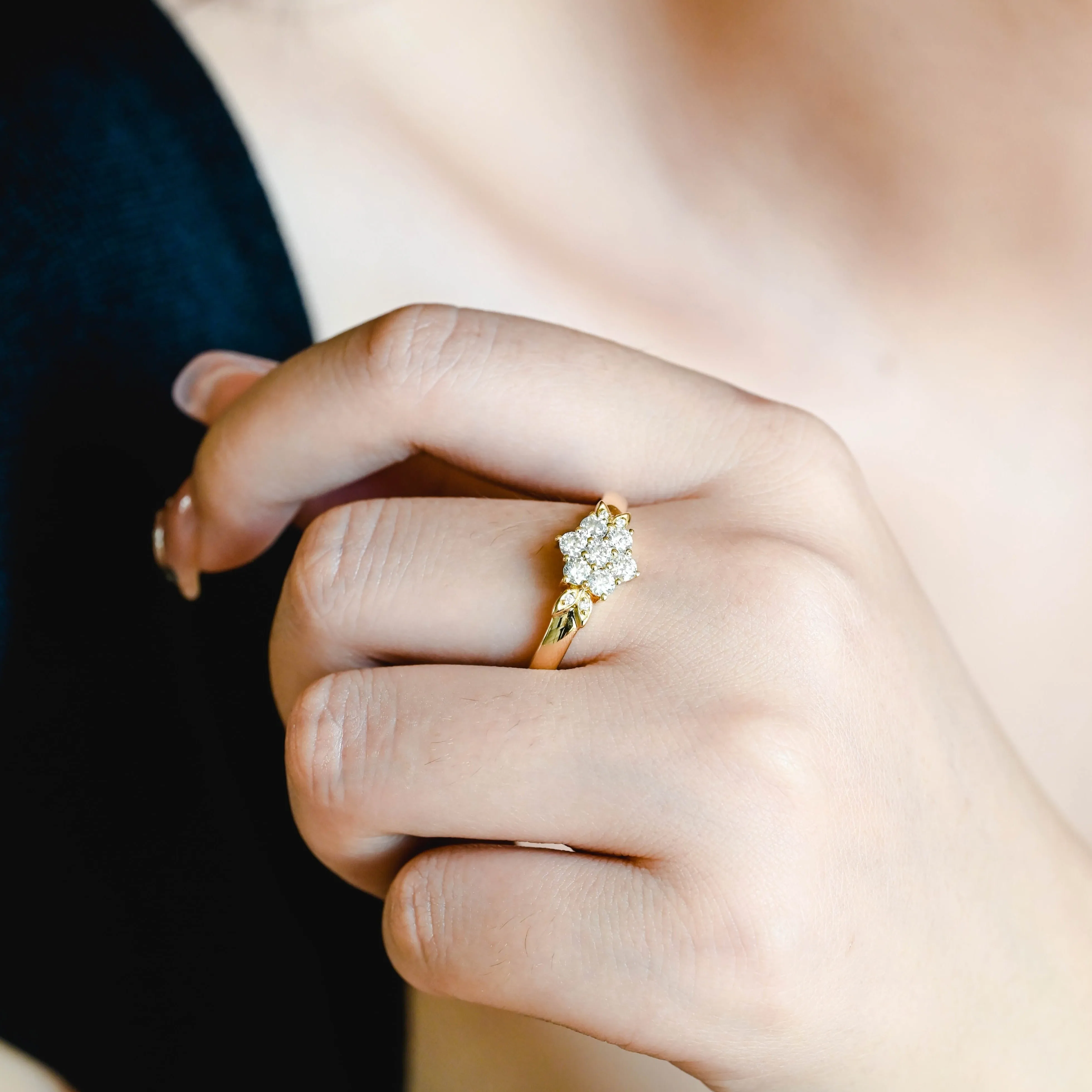 Solid Gold Floral Round Cut Moissanite Engagement Ring, Flower Like Ring sold by Causyou product image thumbnail 3