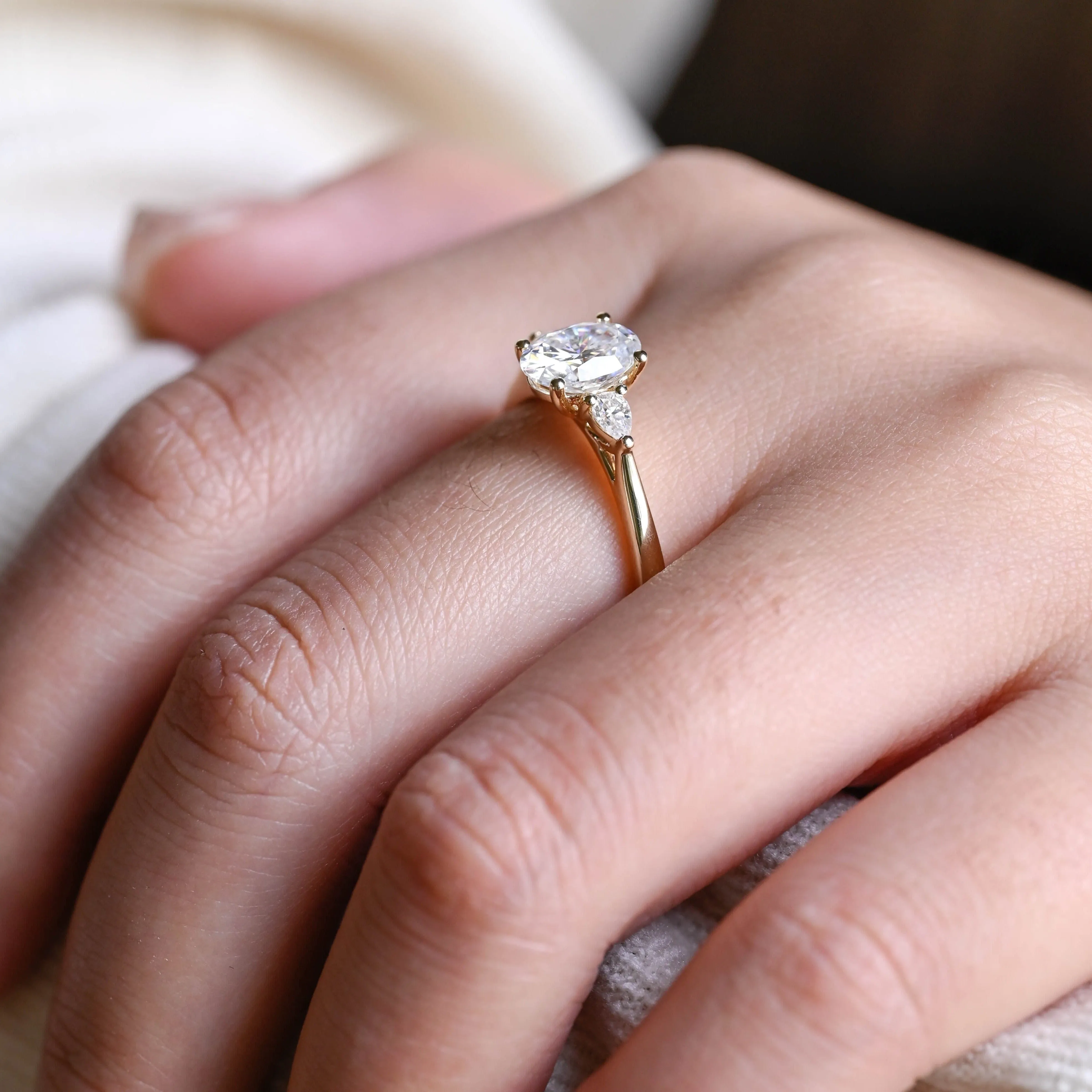 Solid Gold Three Stone Oval Cut Moissanite Engagement Ring sold by Causyou product image thumbnail 4