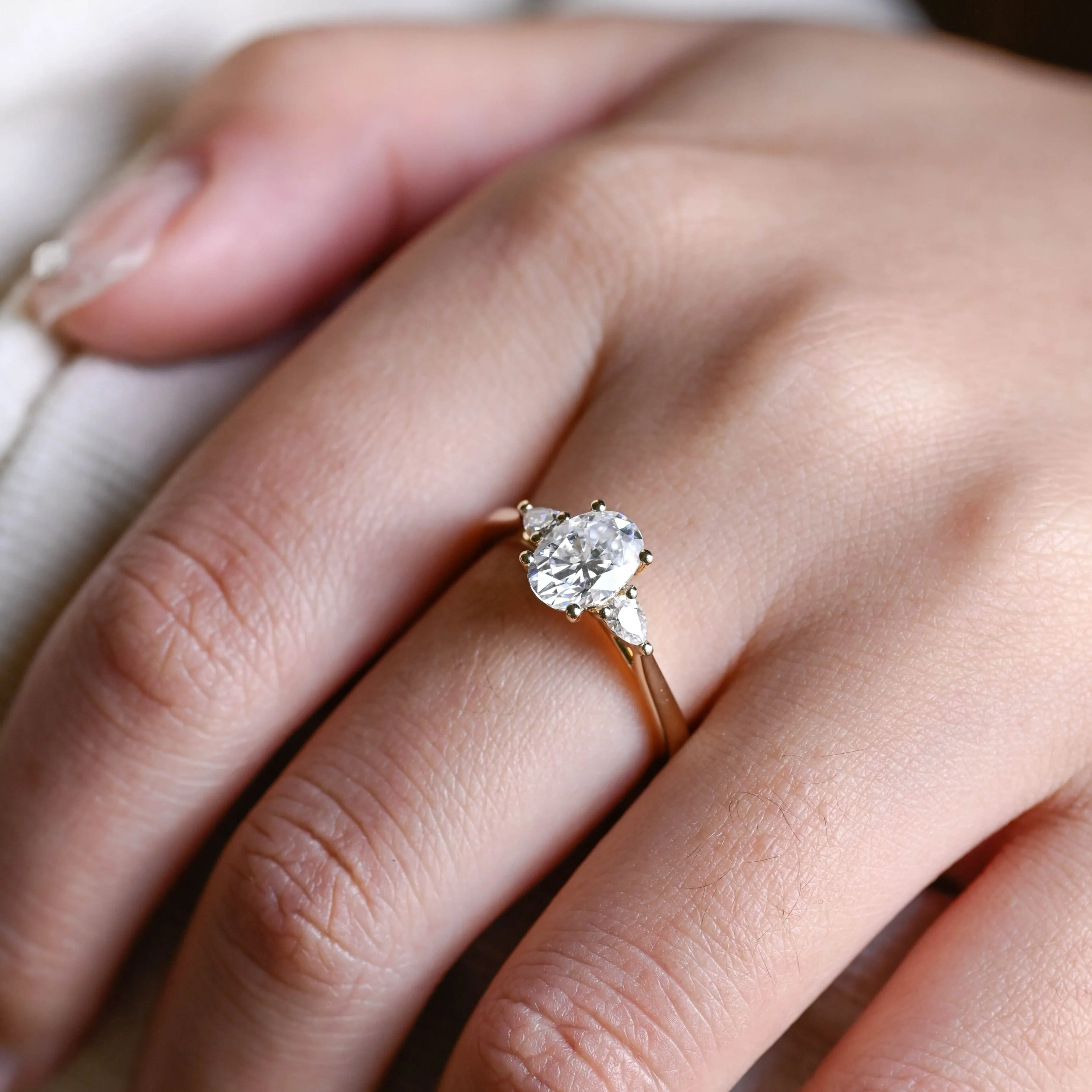 Solid Gold Three Stone Oval Cut Moissanite Engagement Ring sold by Causyou product image thumbnail 3