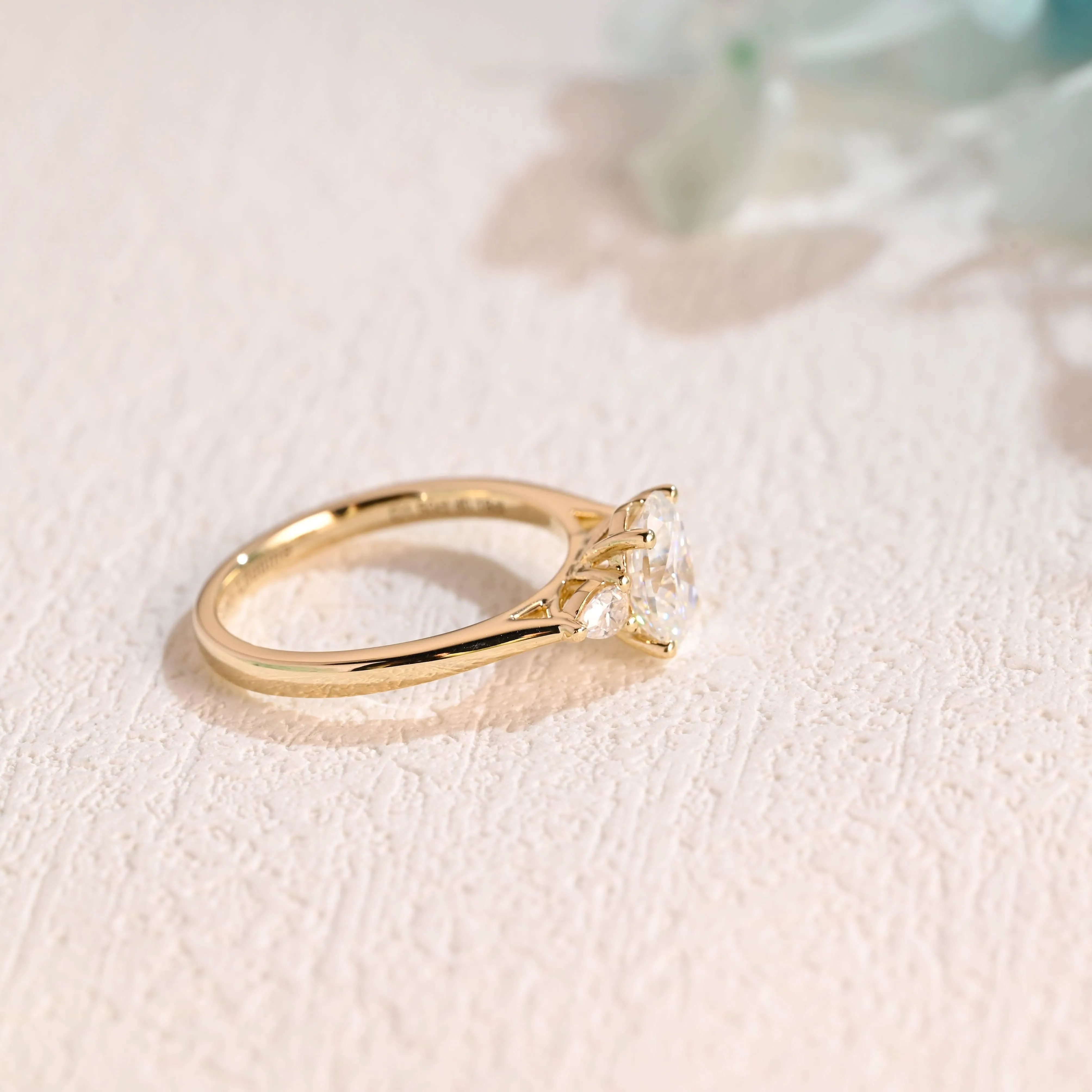 Solid Gold Three Stone Oval Cut Moissanite Engagement Ring sold by Causyou product image thumbnail 5