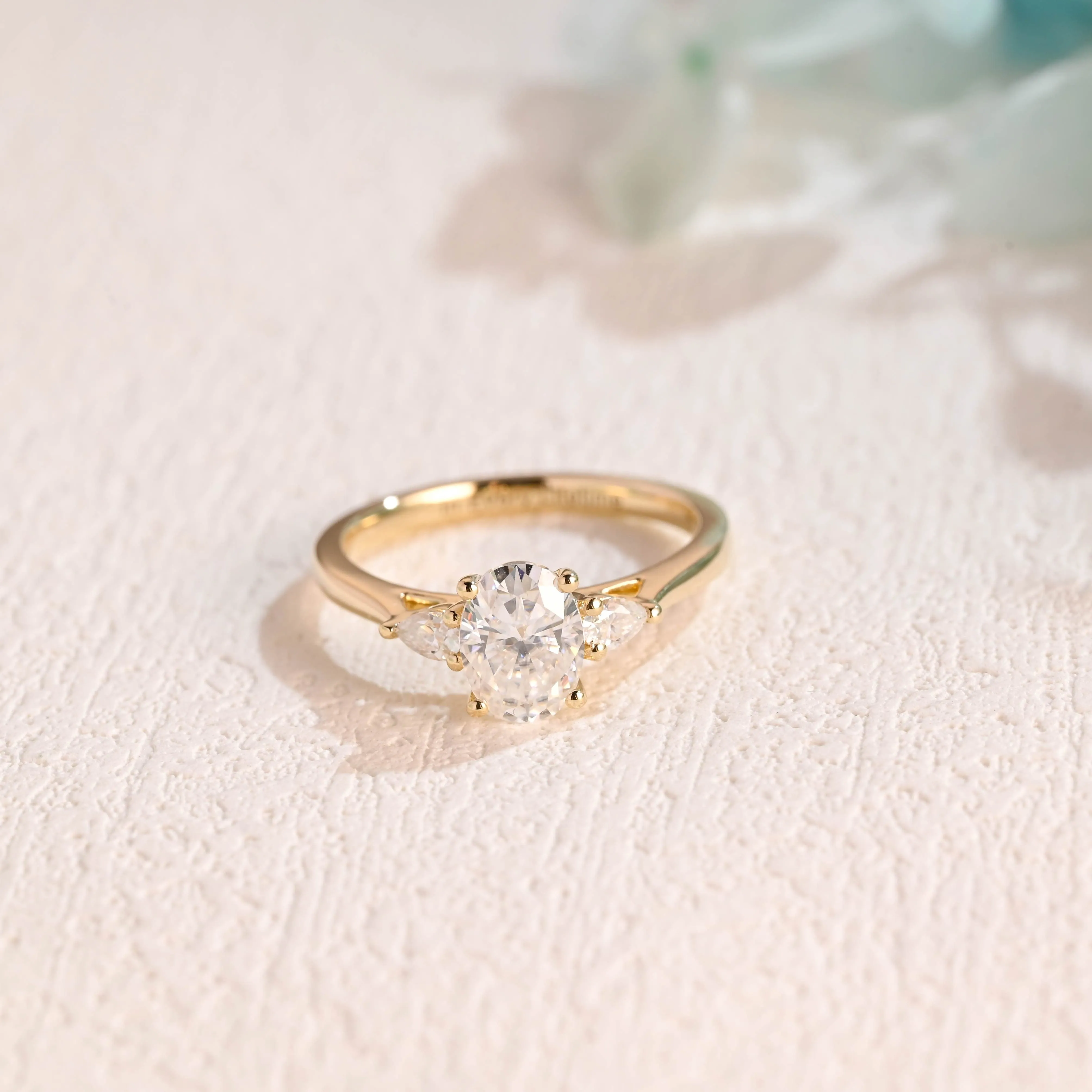 Solid Gold Three Stone Oval Cut Moissanite Engagement Ring sold by Causyou