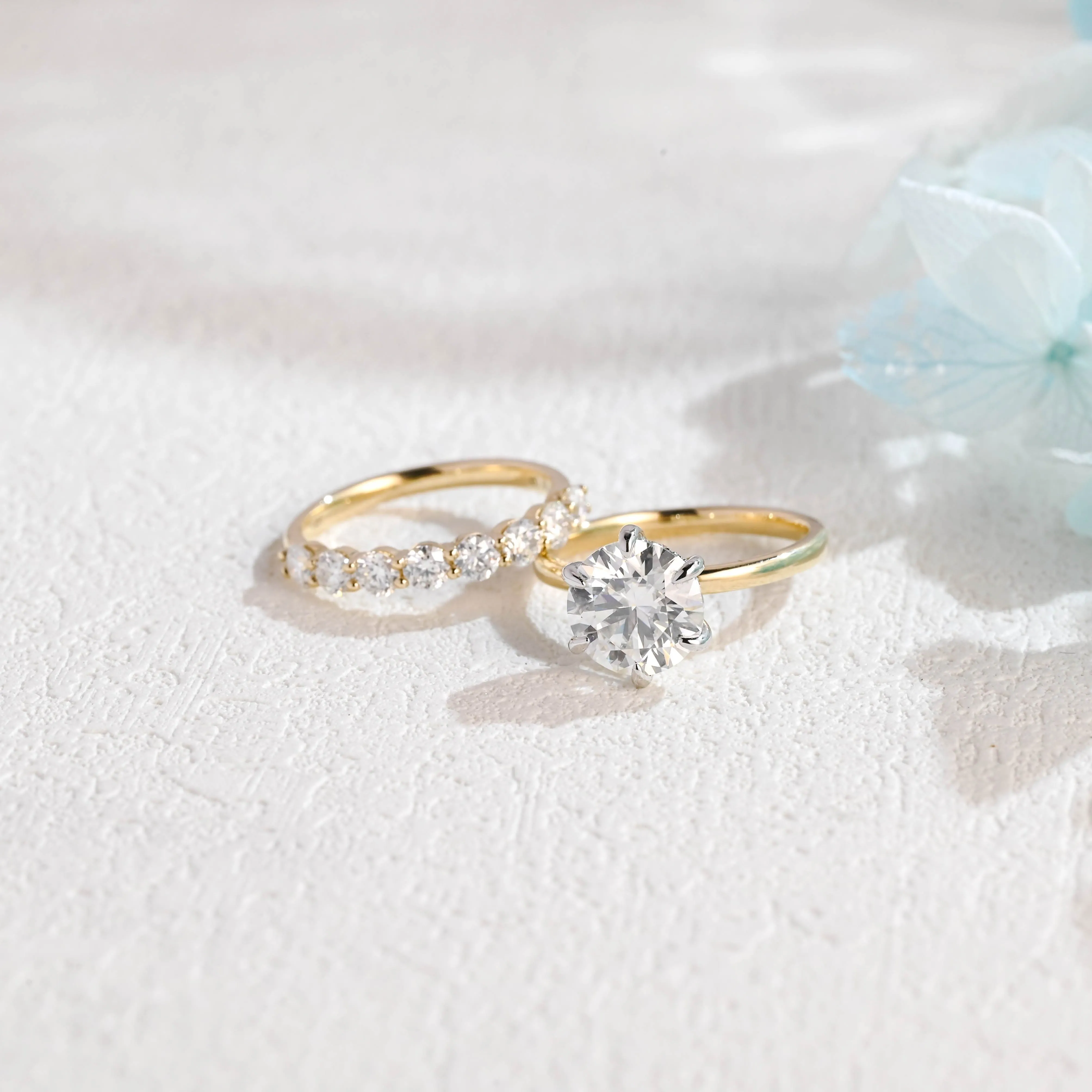 Solid Gold Two Tone Round Cut Moissanite Engagement Ring Set Hidden Halo, Bridal Set sold by Causyou product image thumbnail 5