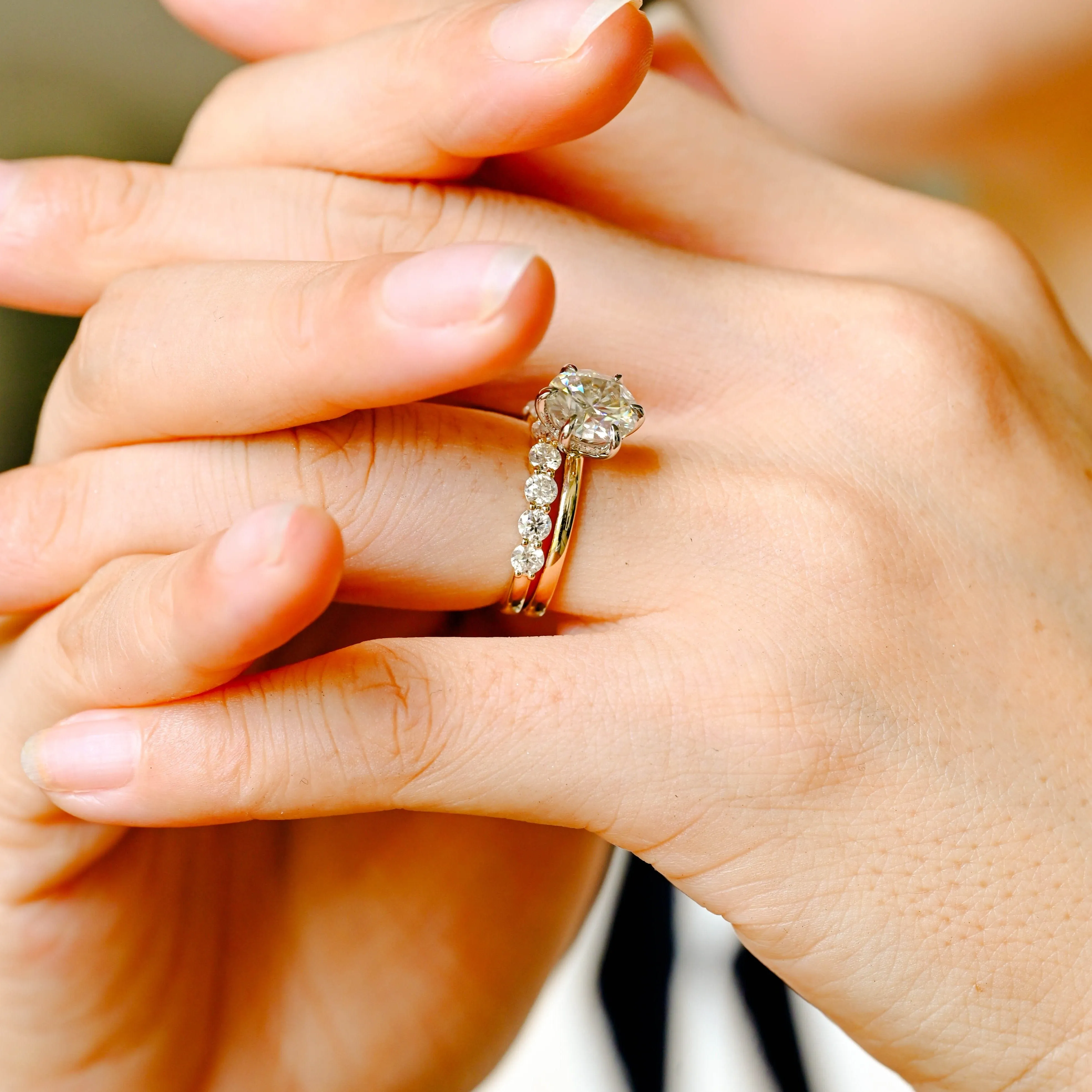 Solid Gold Two Tone Round Cut Moissanite Engagement Ring Set Hidden Halo, Bridal Set sold by Causyou product image thumbnail 3