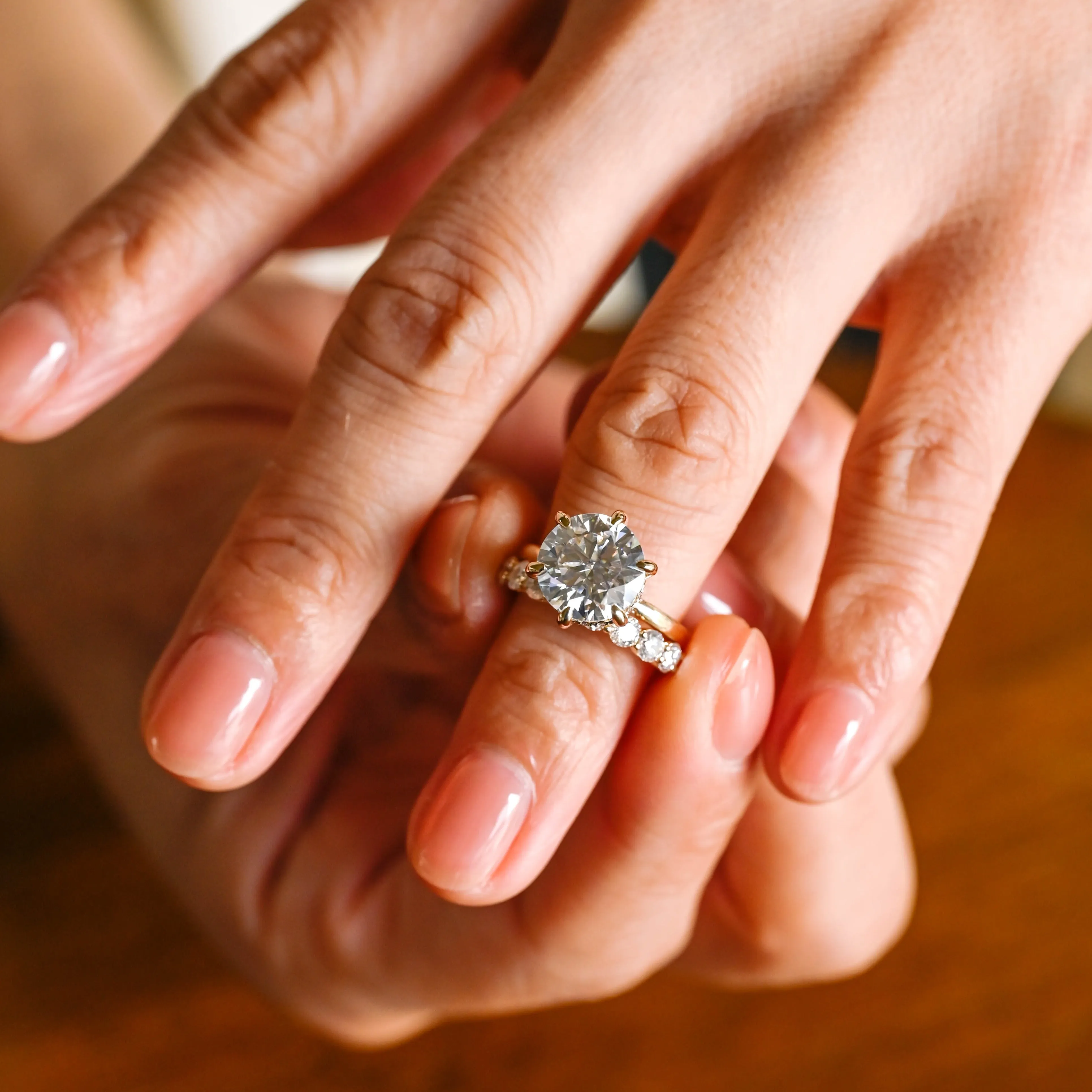 Solid Gold Round Cut Moissanite Engagement Ring Set, Hidden Halo Bridal Set sold by Causyou product image thumbnail 2