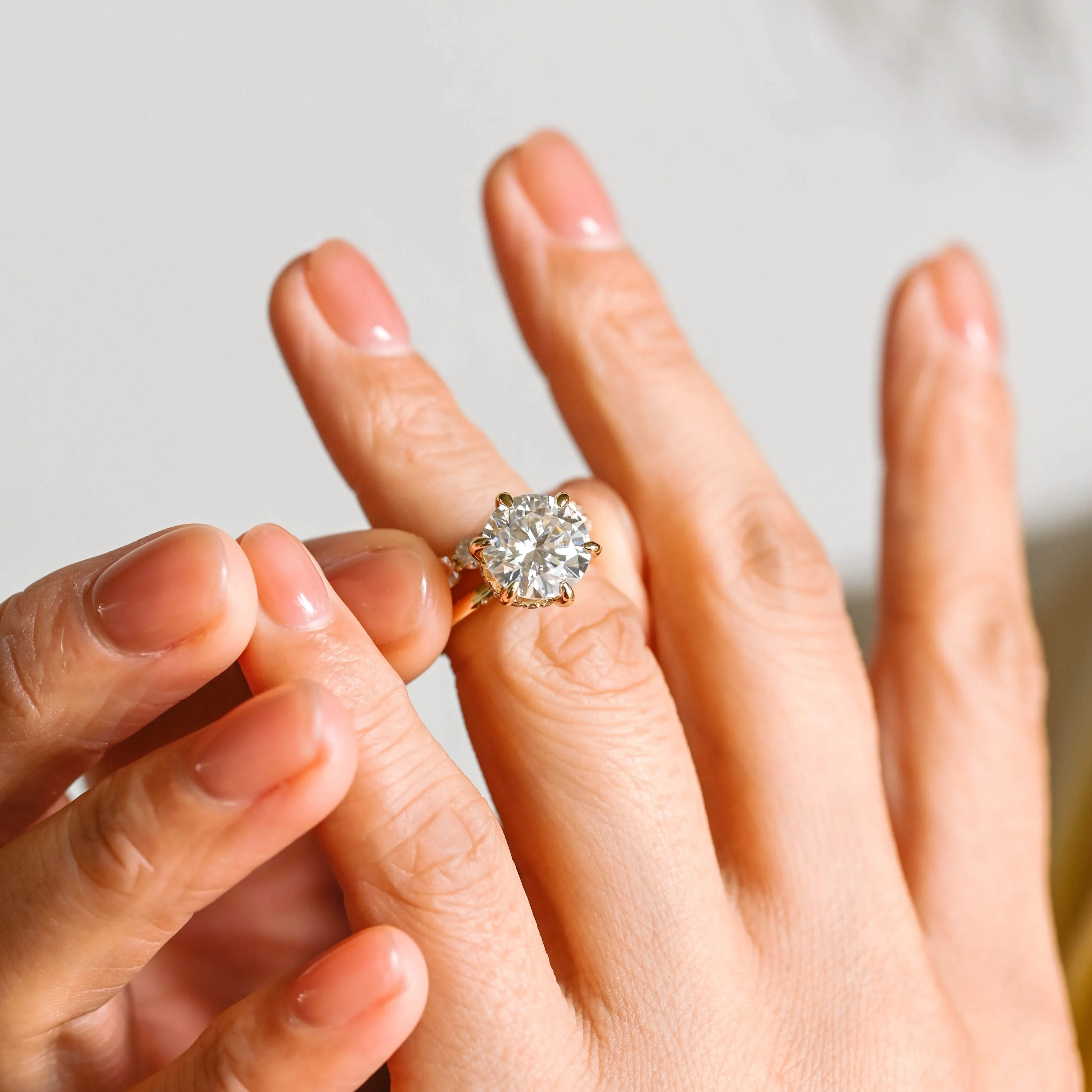 Solid Gold Round Cut Moissanite Engagement Ring Set, Hidden Halo Bridal Set sold by Causyou product image thumbnail 3