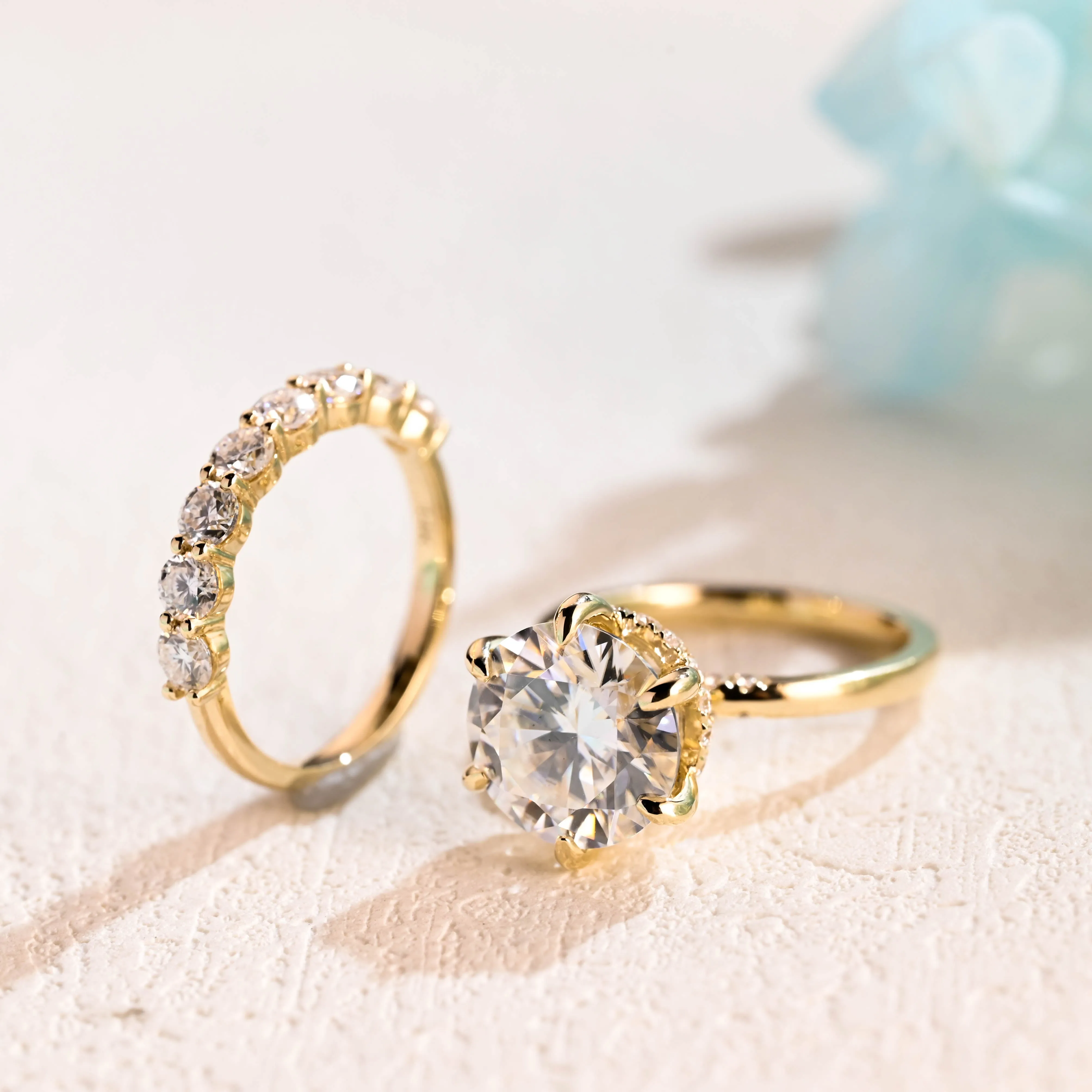 Solid Gold Round Cut Moissanite Engagement Ring Set, Hidden Halo Bridal Set sold by Causyou product image thumbnail 5