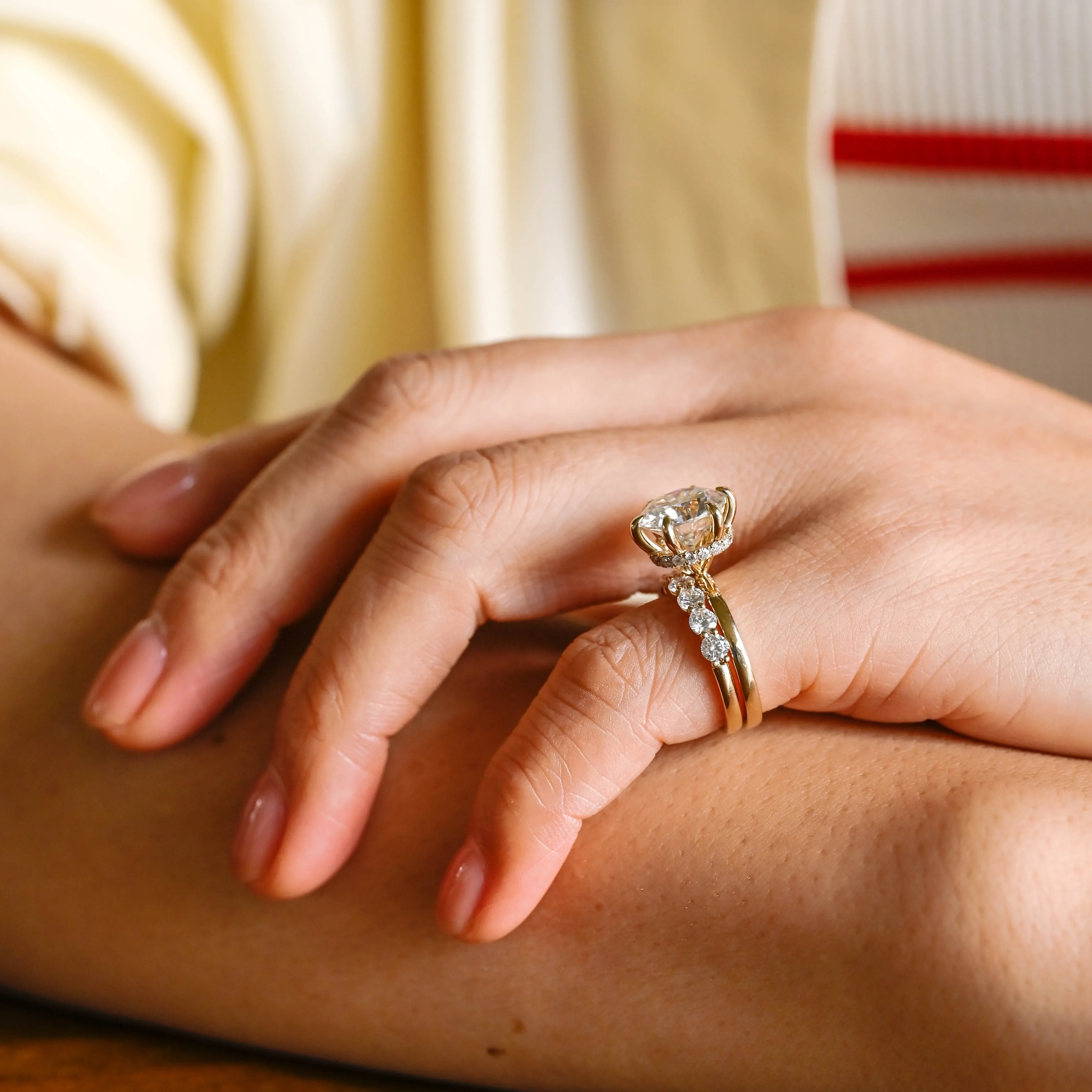 Solid Gold Round Cut Moissanite Engagement Ring Set, Hidden Halo Bridal Set sold by Causyou product image thumbnail 4