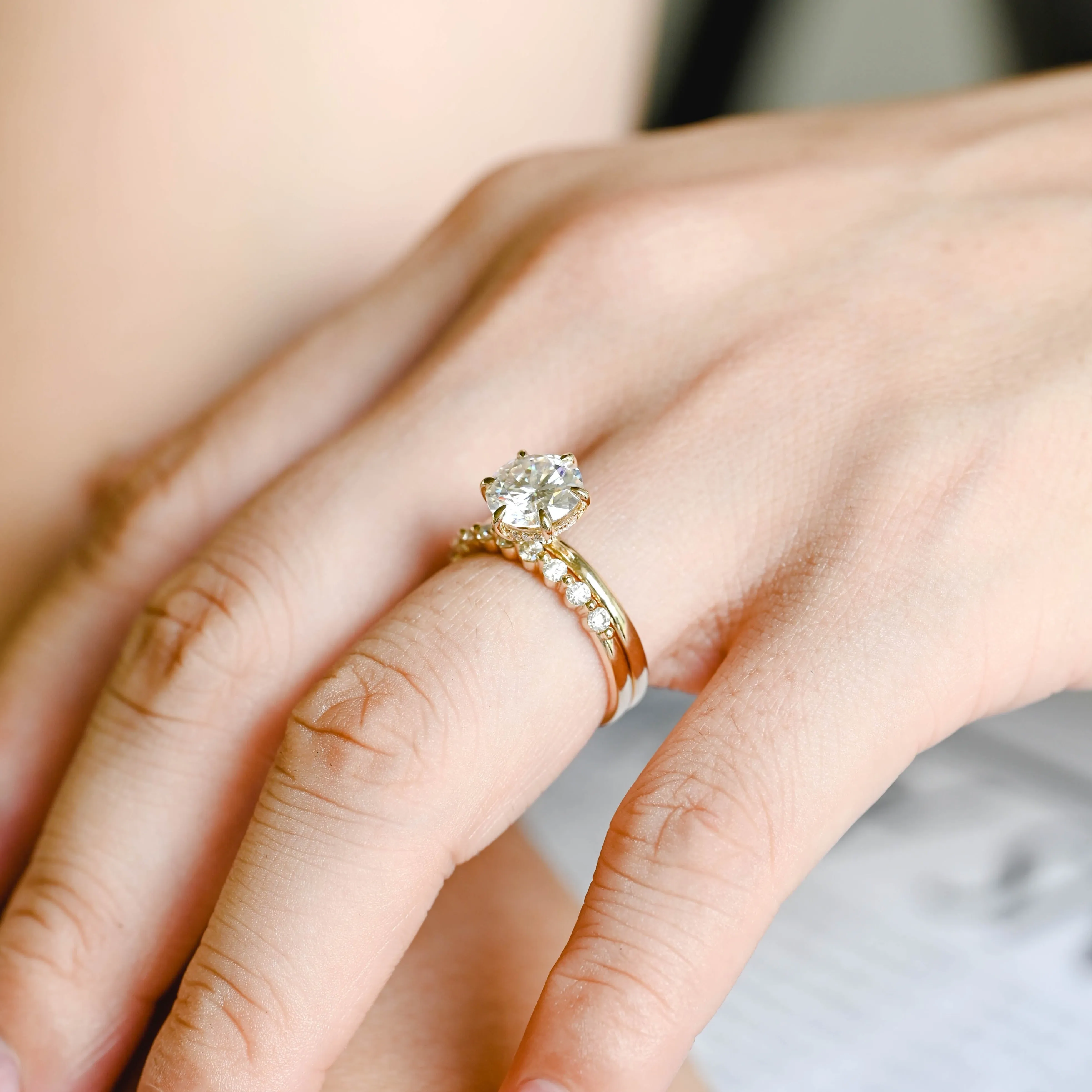 Solid Gold Round Cut Moissanite Engagement Ring Set Hidden Halo, Bridai Set sold by Causyou product image thumbnail 2